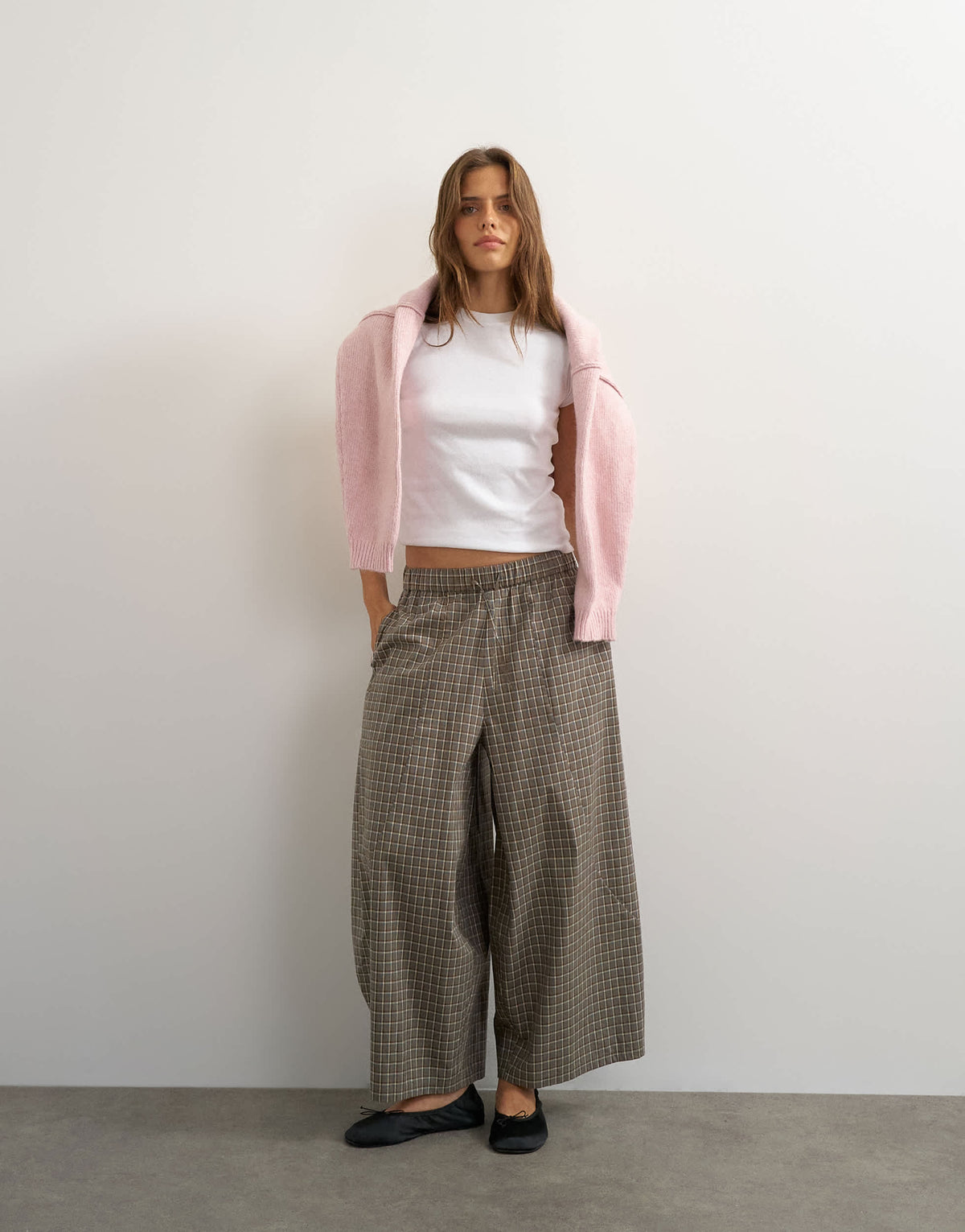 Topshop ovoid mid length trouser in blue check