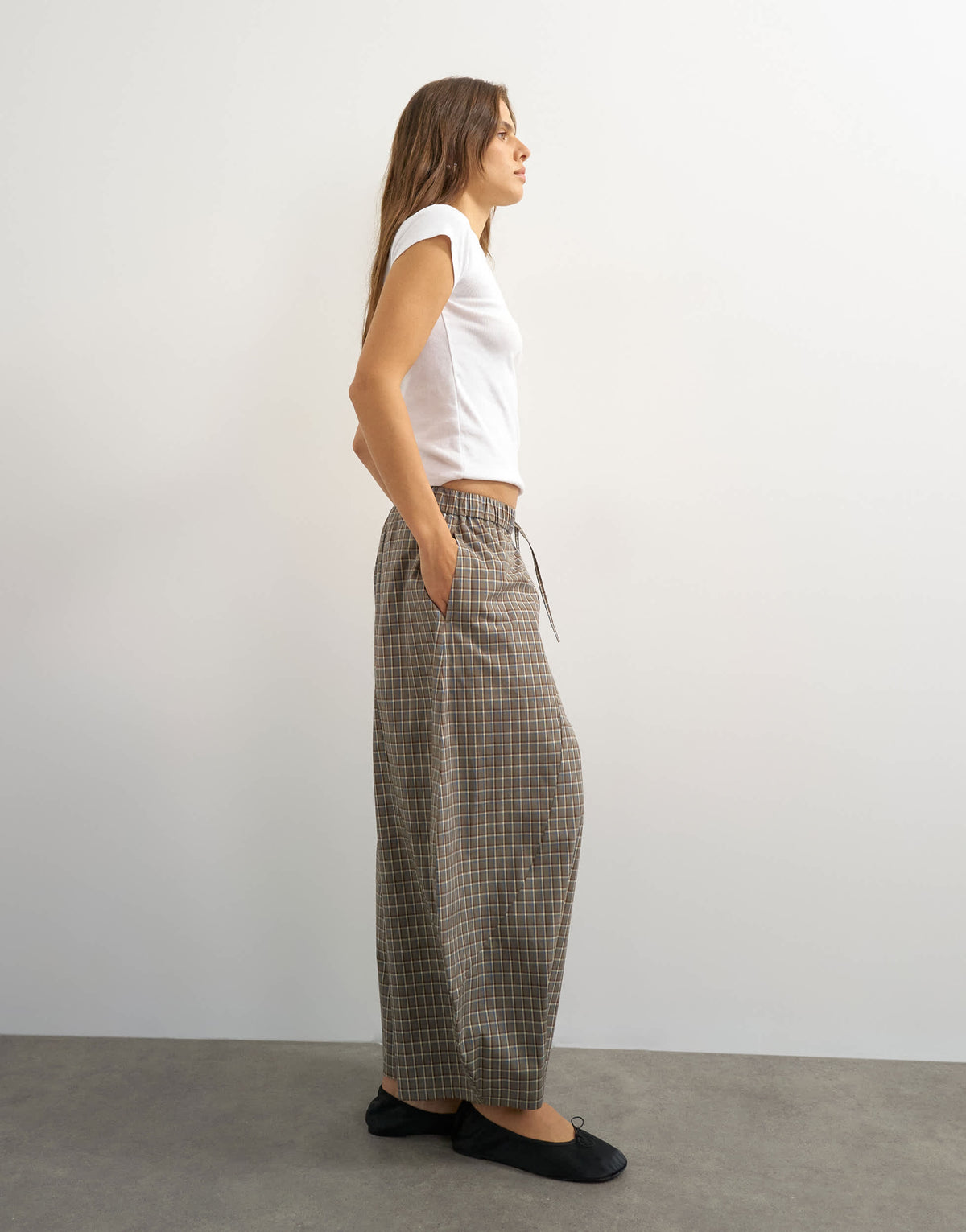 Topshop ovoid mid length trouser in blue check
