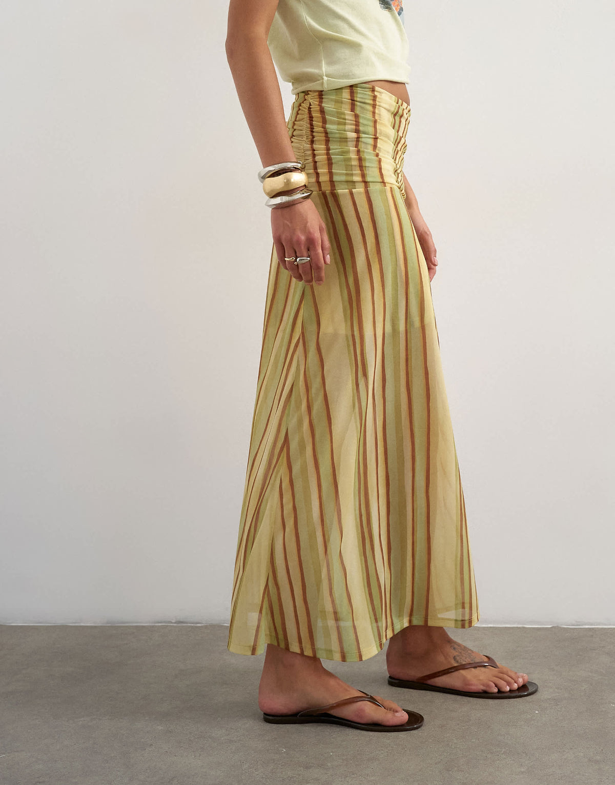 Topshop ruched stripe skirt in green