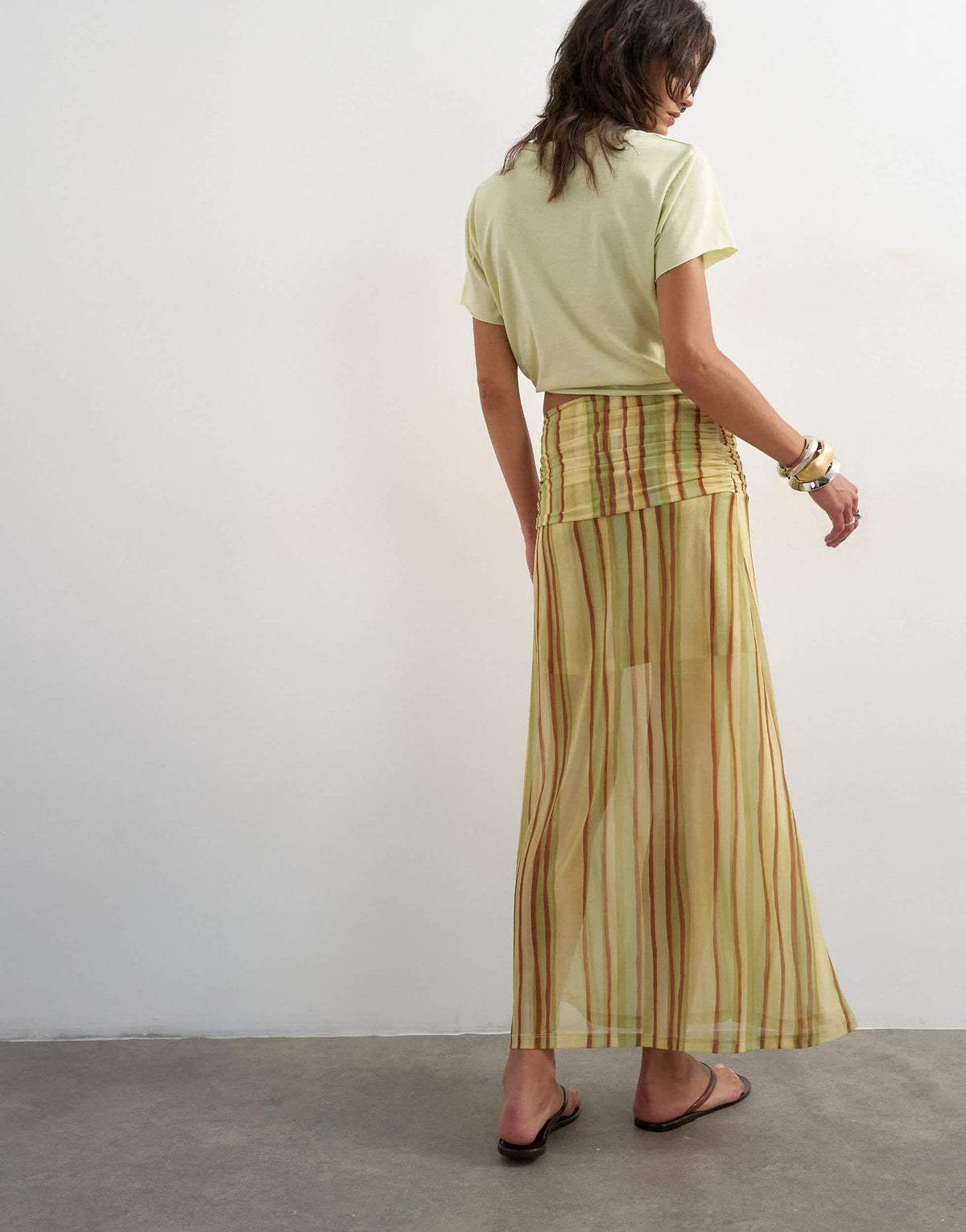 Topshop ruched stripe skirt in green