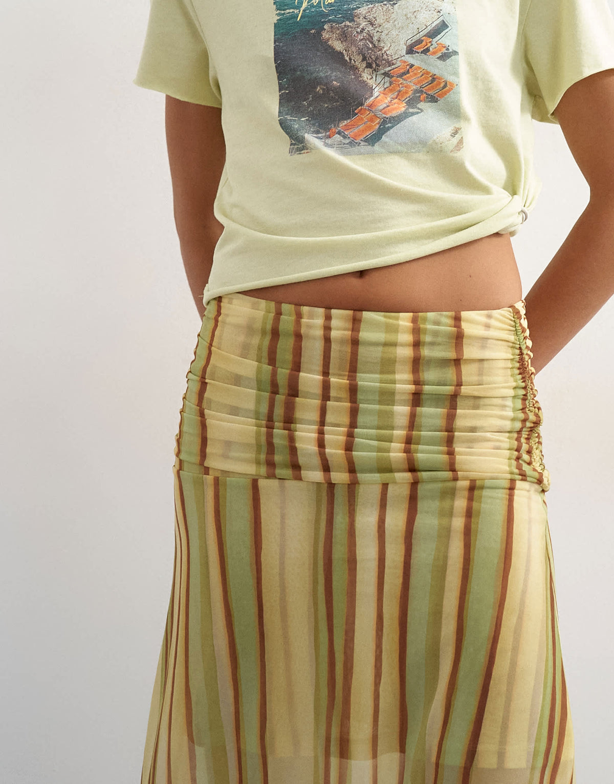 Topshop ruched stripe skirt in green