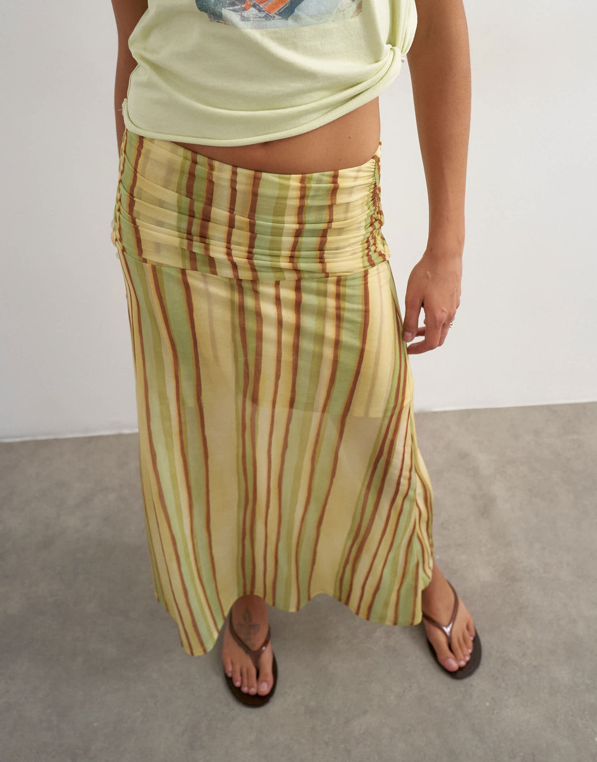 Topshop ruched stripe skirt in green