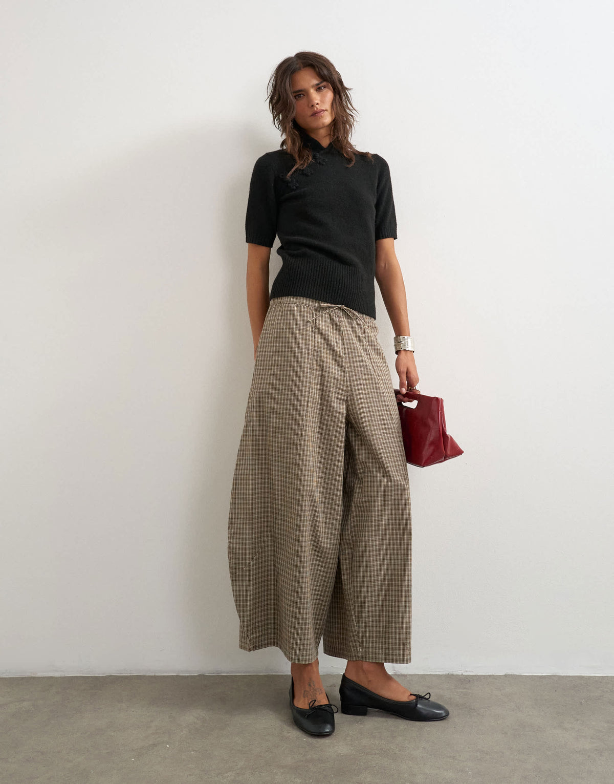 Topshop ovoid mid length trouser in brown check