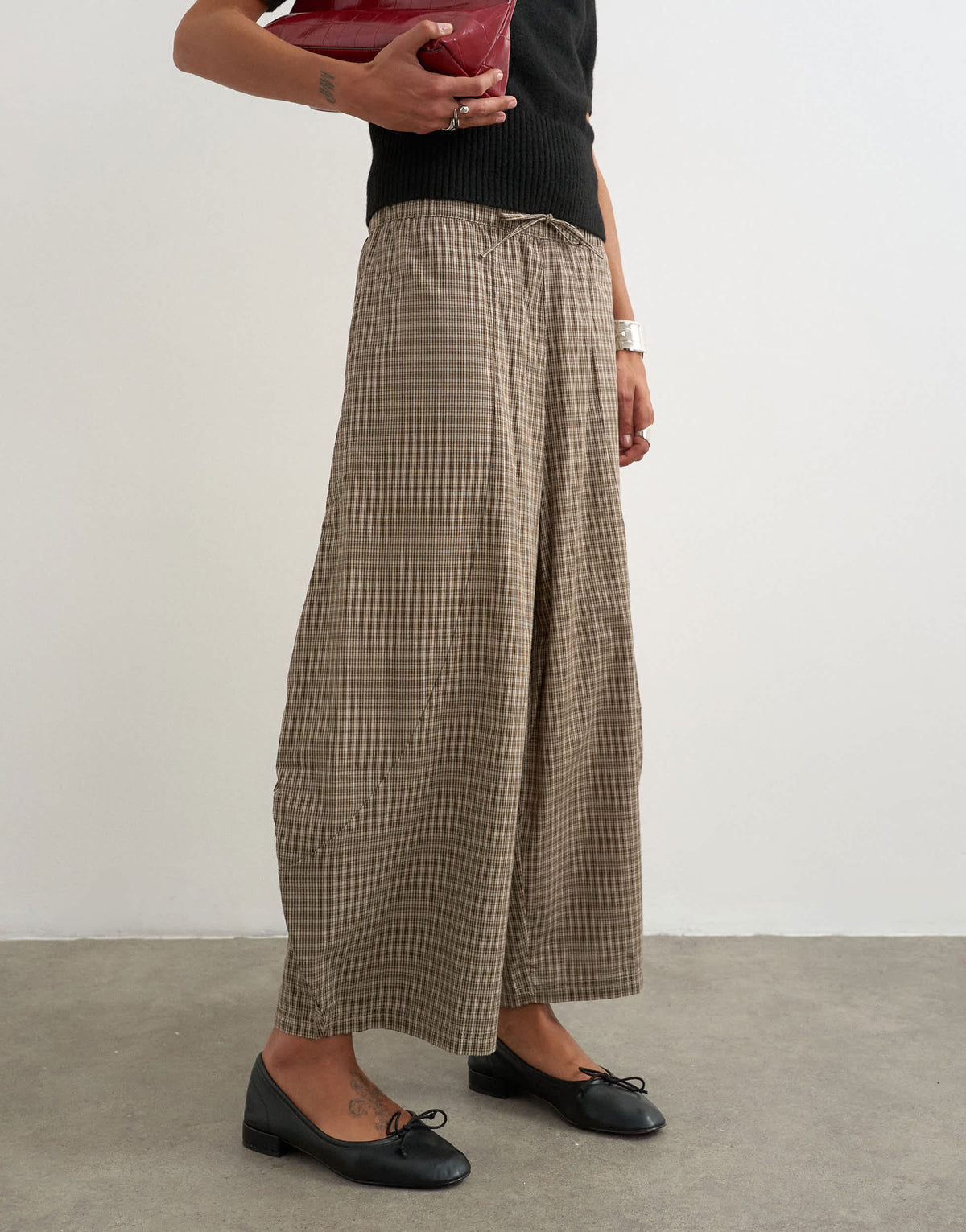 Topshop ovoid mid length trouser in brown check