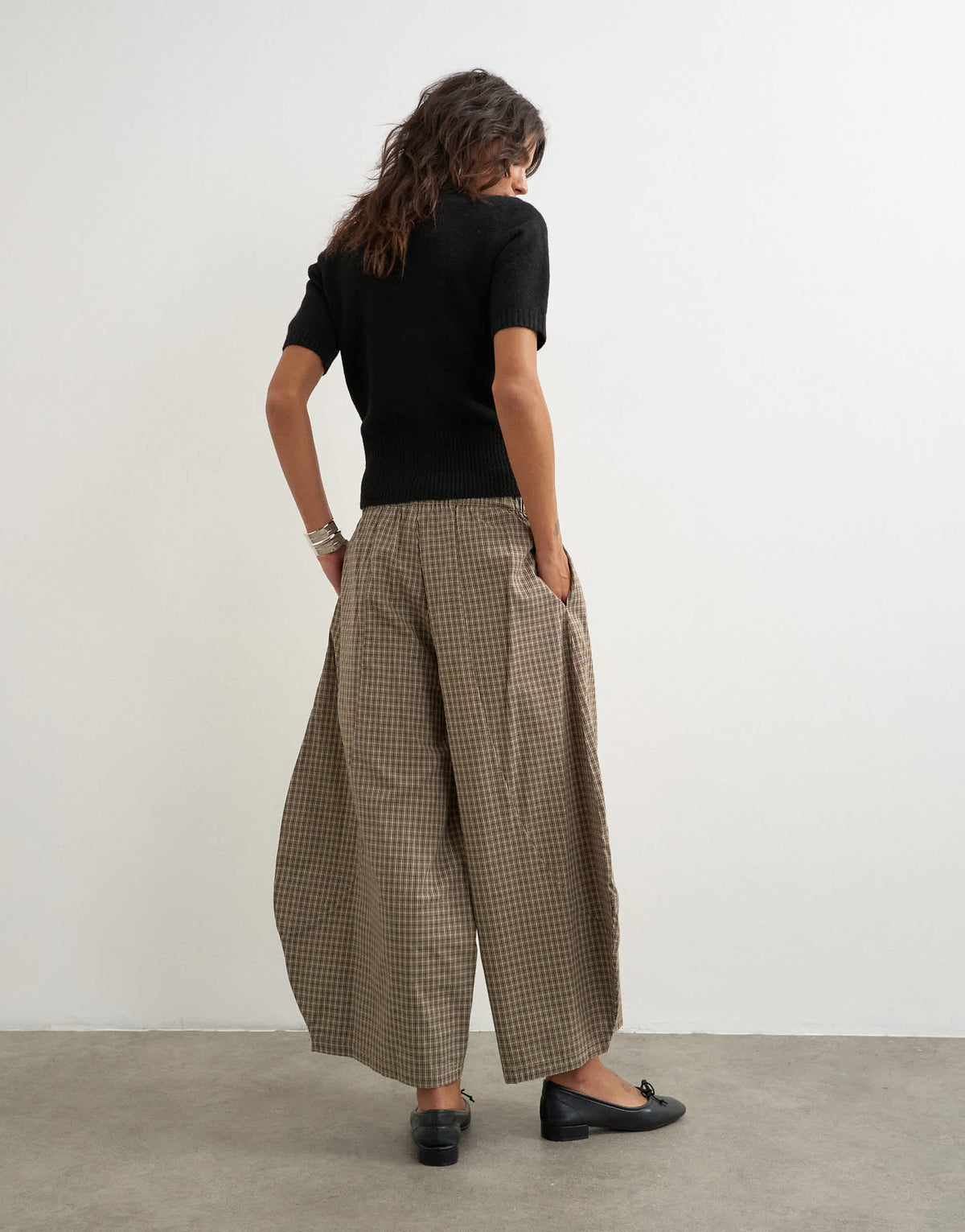 Topshop ovoid mid length trouser in brown check