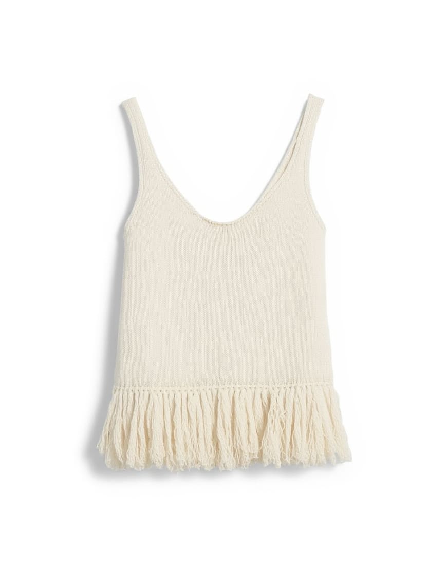 Topshop knitted fringe top in ecru