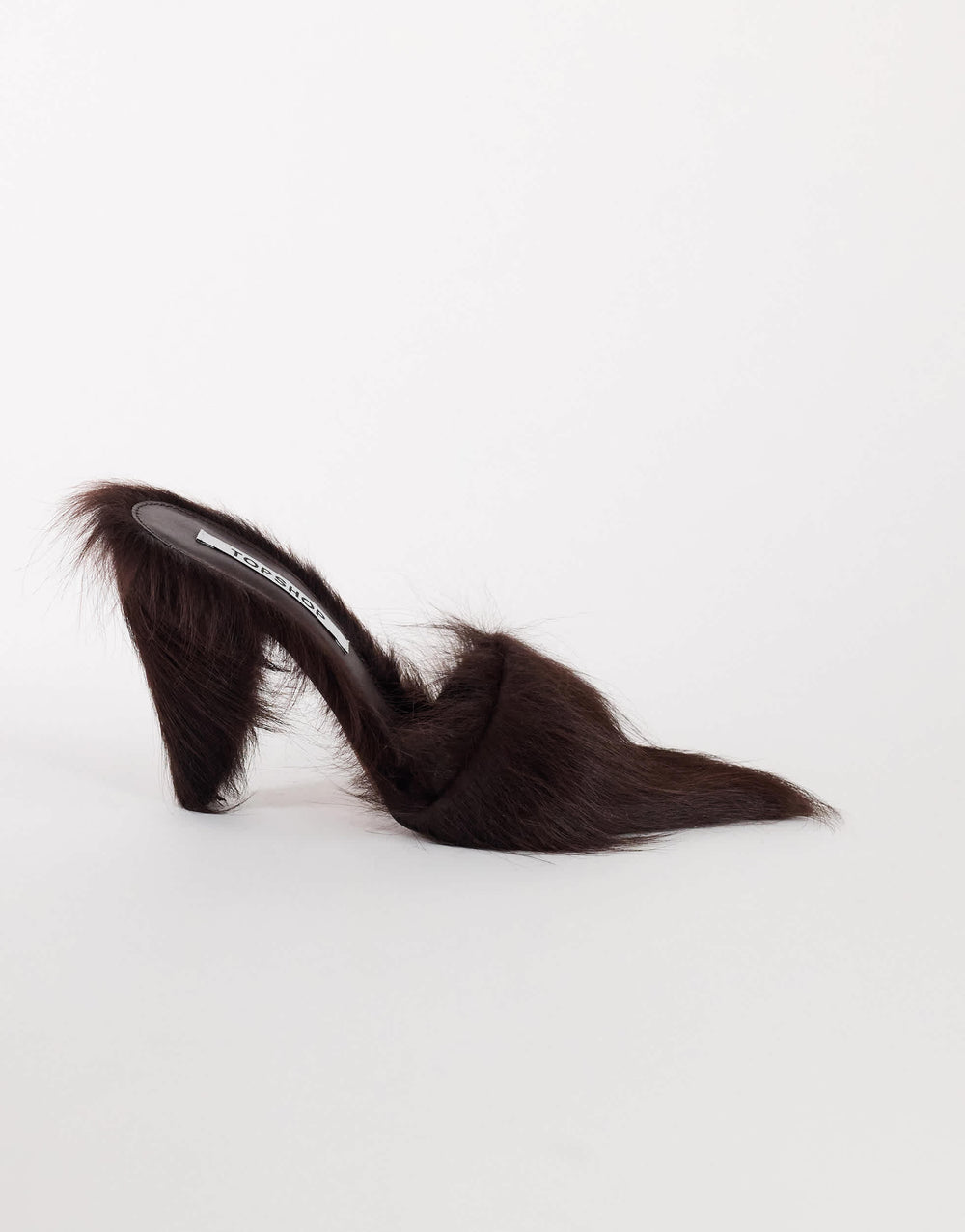 Topshop Willa cone heel mule in chocolate hair on real leather