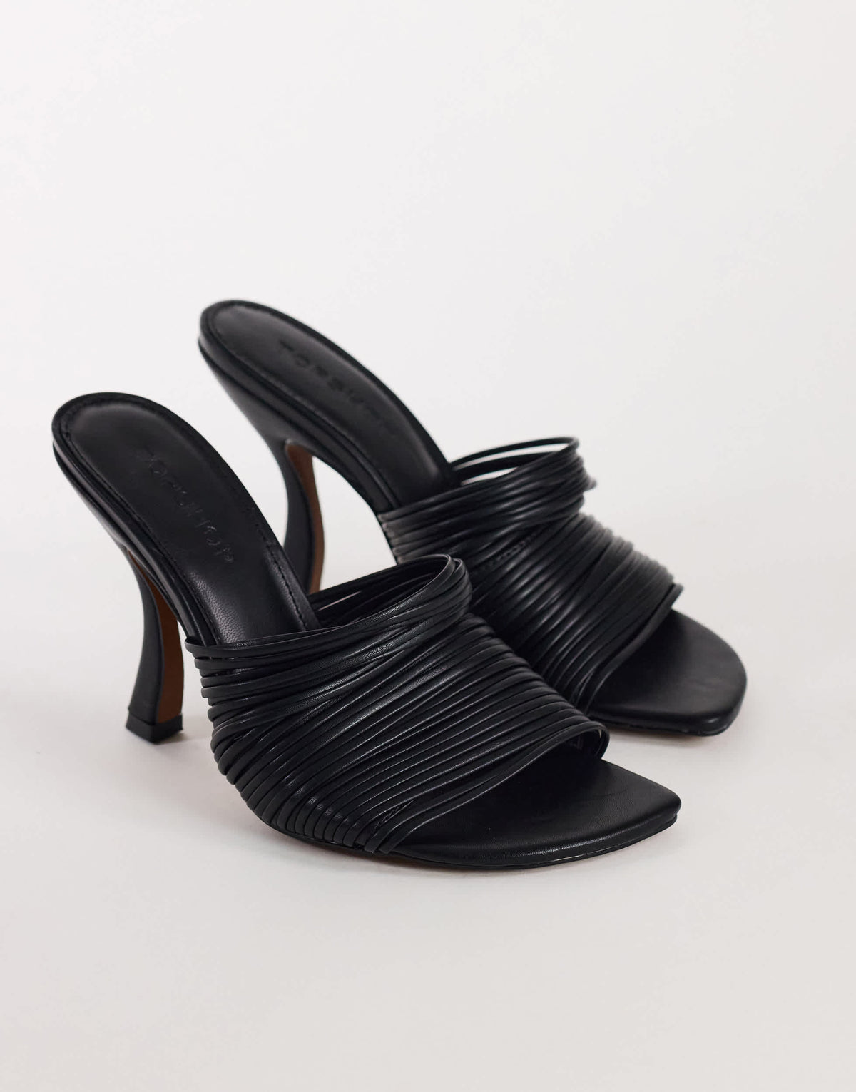 Topshop Wisteria strappy heeled mule in black