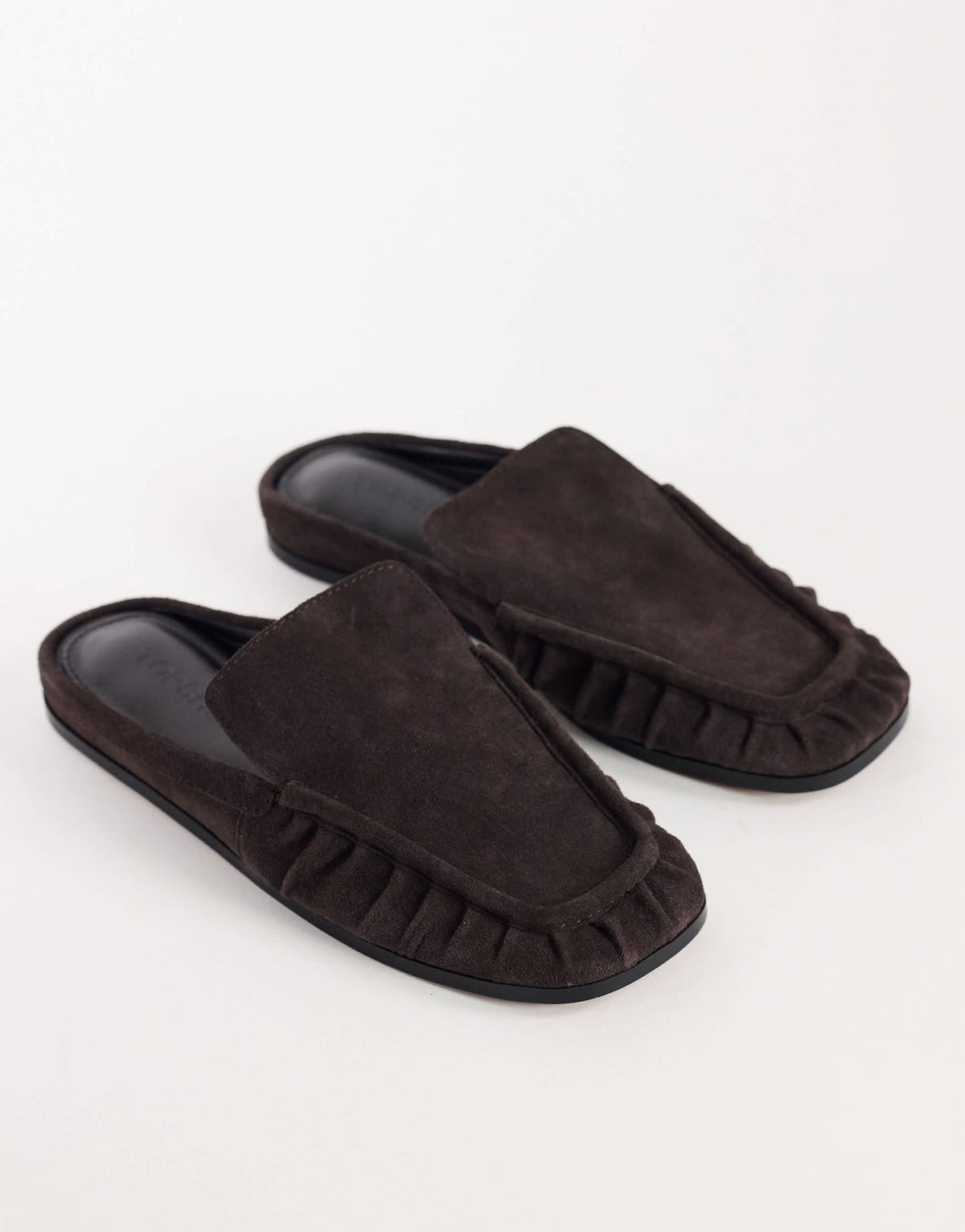 Topshop Brianna ruched mule loafer in chocolate