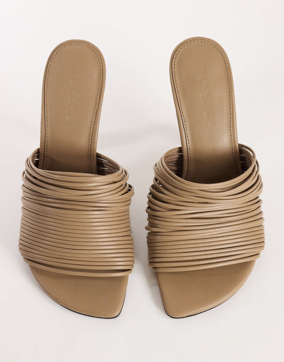 Topshop Wisteria strappy heeled mule in taupe