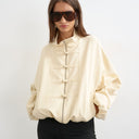 Topshop bomber mandarin collar jacket in ecru