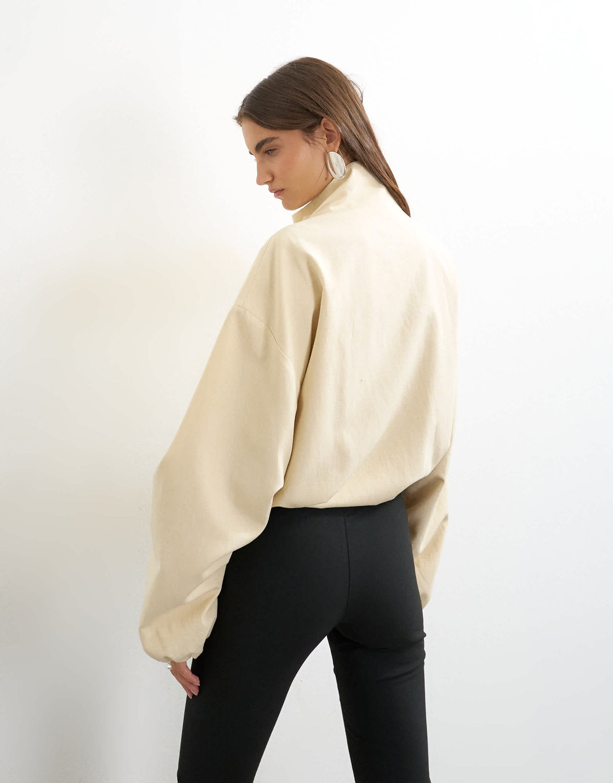 Topshop bomber mandarin collar jacket in ecru