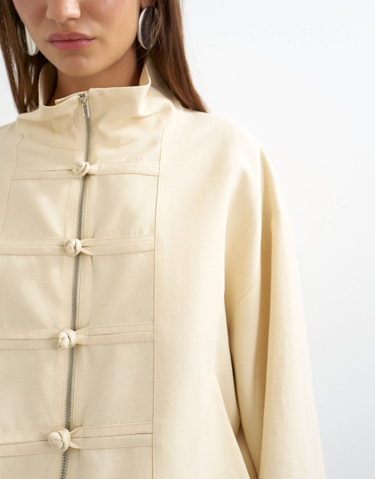 Topshop bomber mandarin collar jacket in ecru