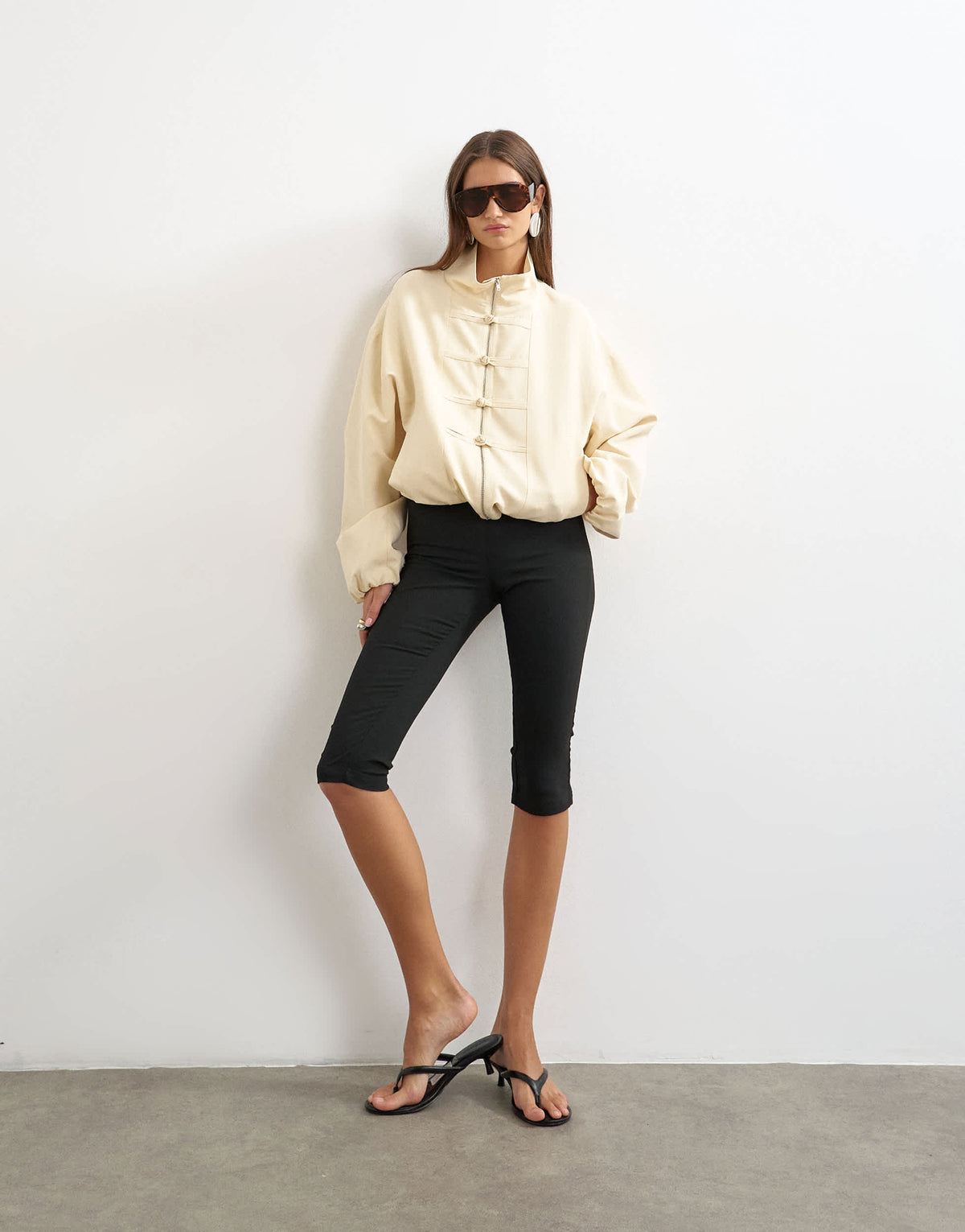 Topshop bomber mandarin collar jacket in ecru