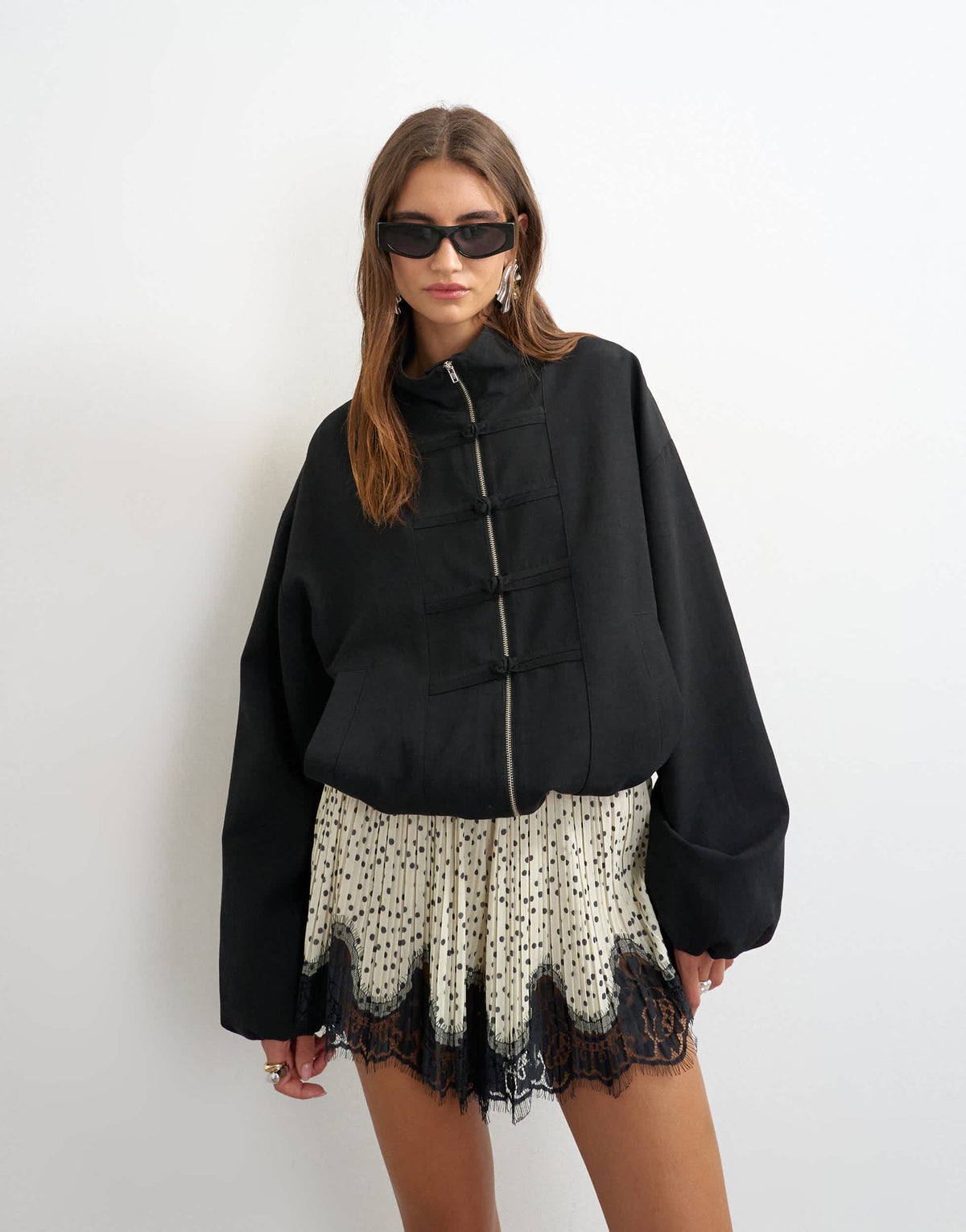 Topshop bomber mandarin collar jacket in black