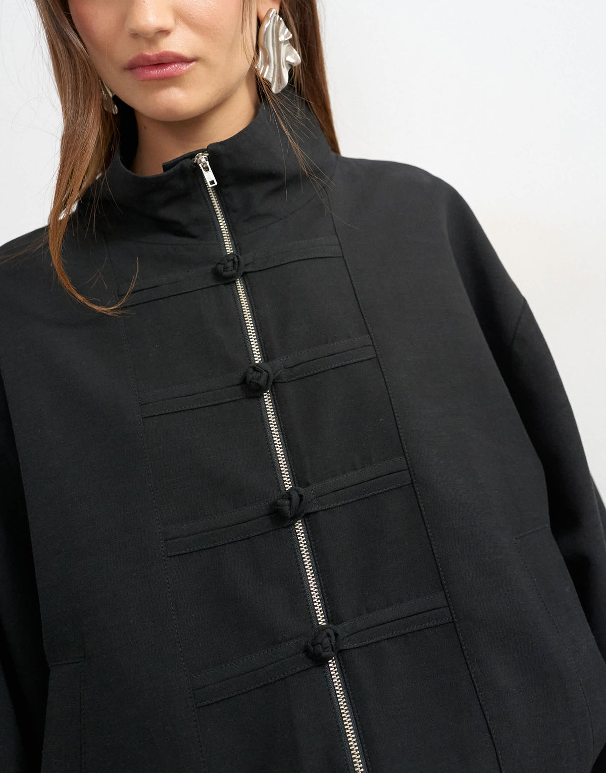 Topshop bomber mandarin collar jacket in black