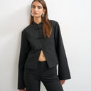 Topshop mandarin collar blazer in black