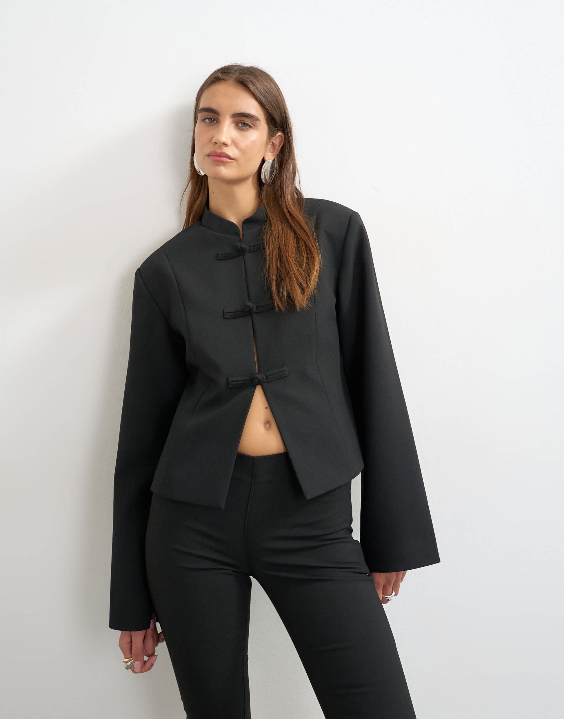 Topshop mandarin collar blazer in black