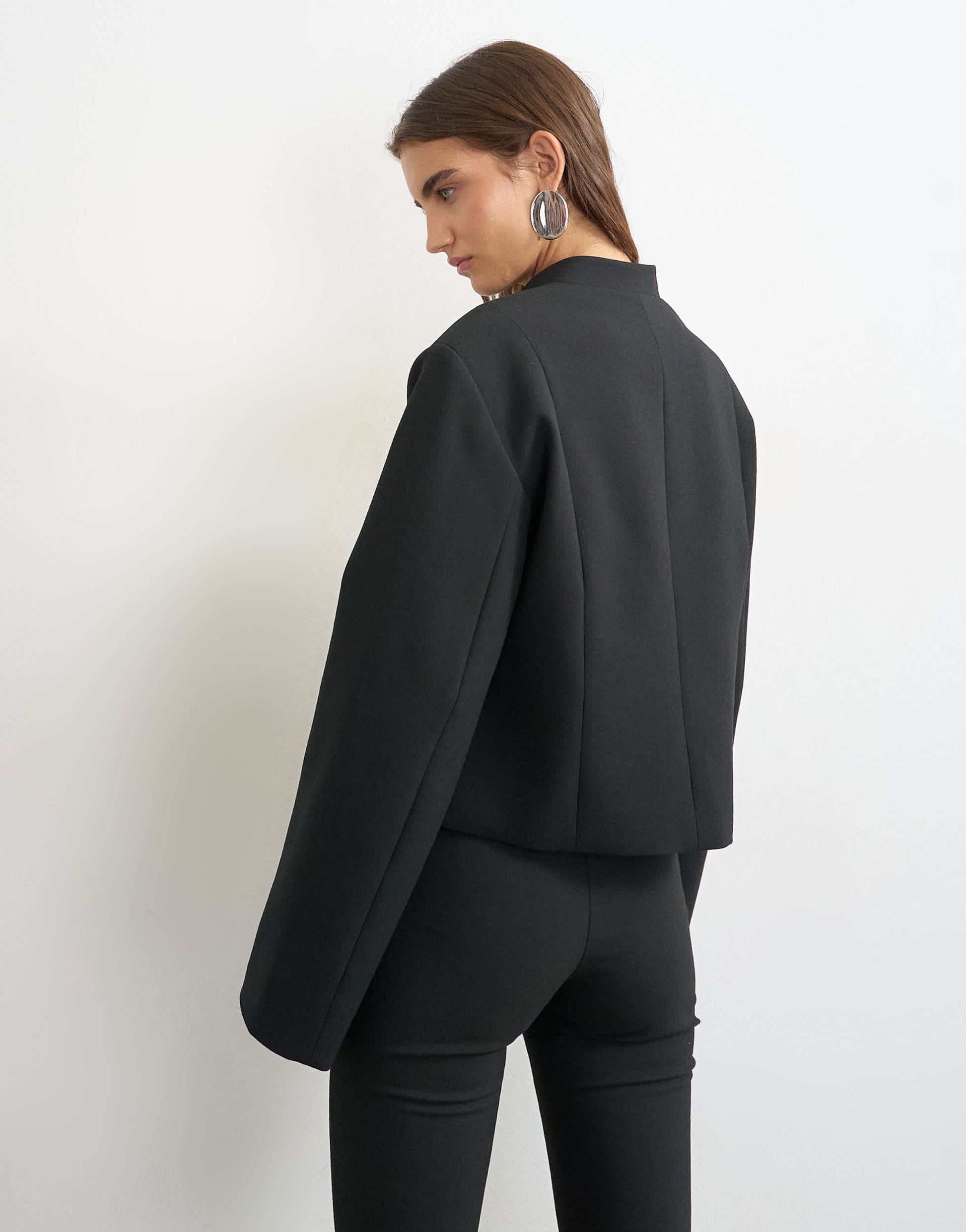 Topshop mandarin collar blazer in black