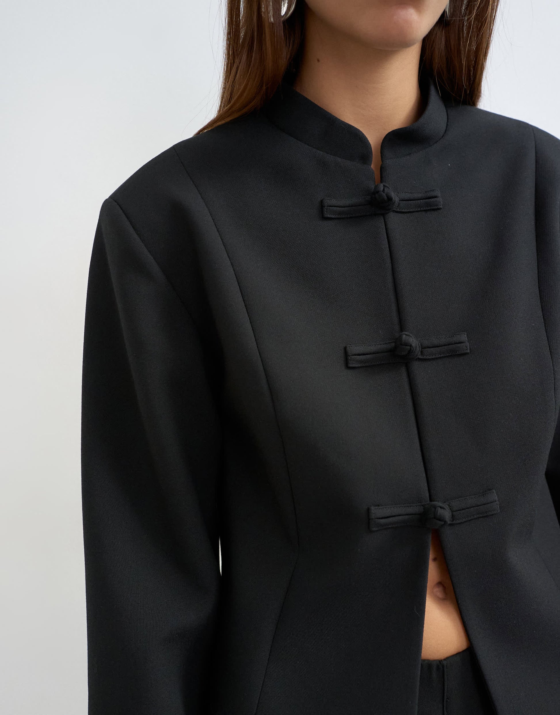 Topshop mandarin collar blazer in black
