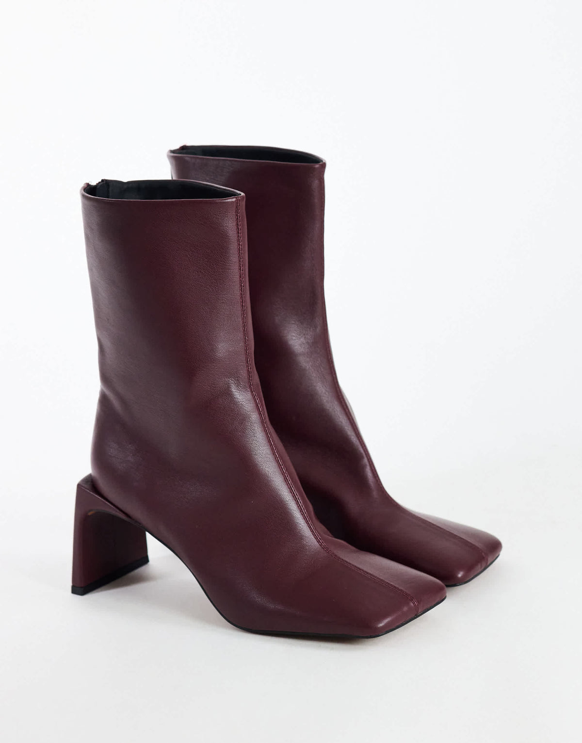 Topshop Kane angular heeled ankle boot in aubergine