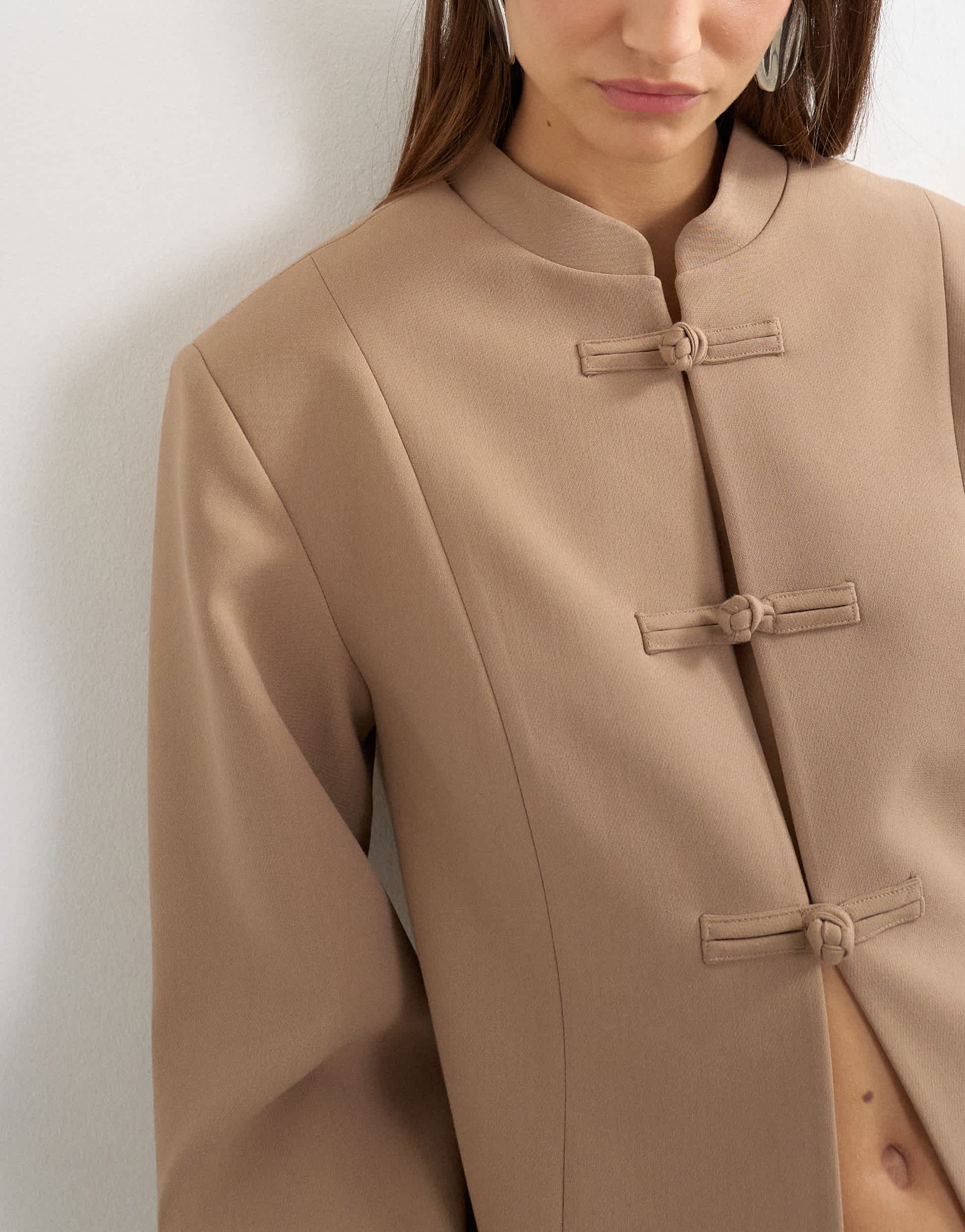 Topshop mandarin collar blazer in brown