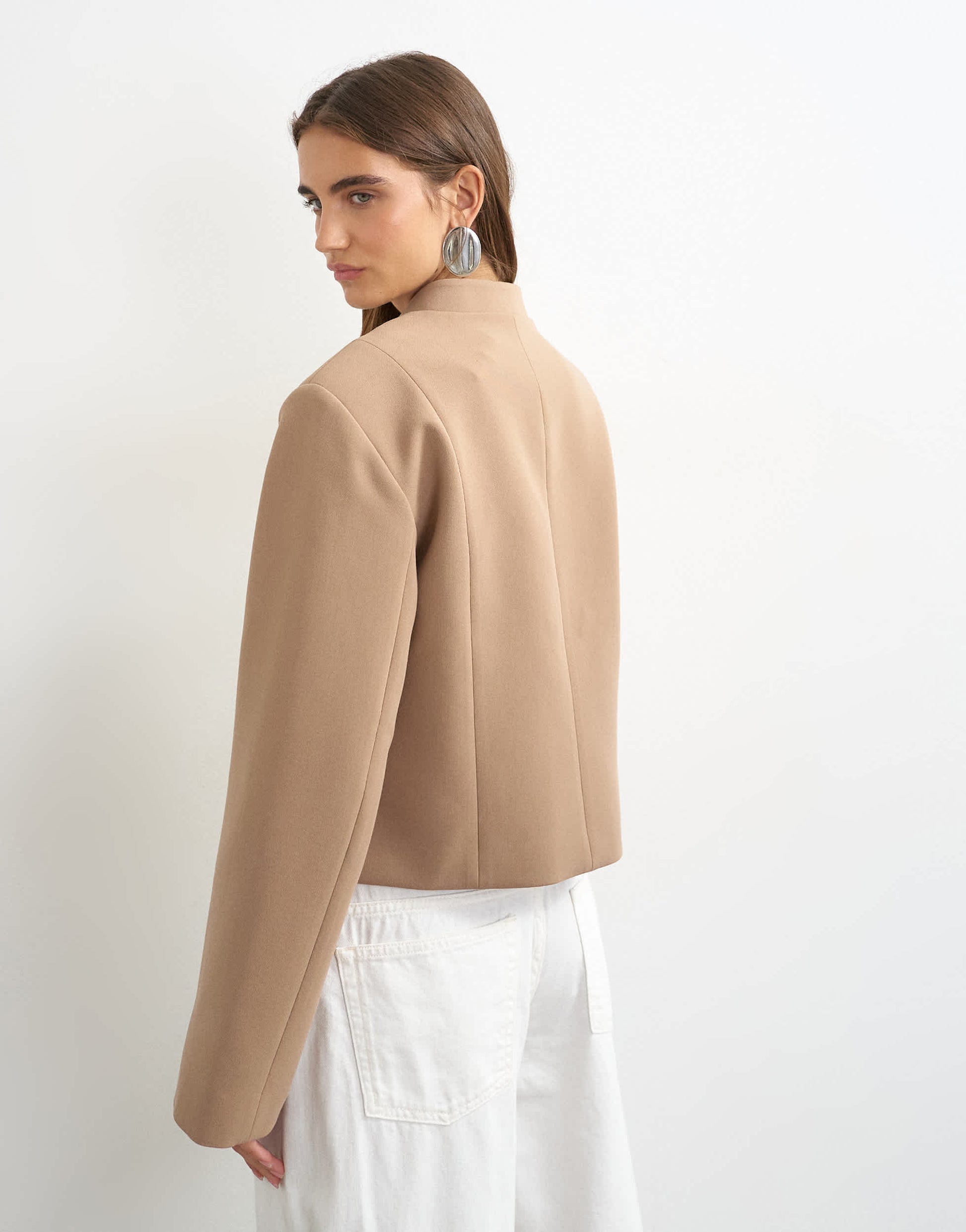 Topshop mandarin collar blazer in brown