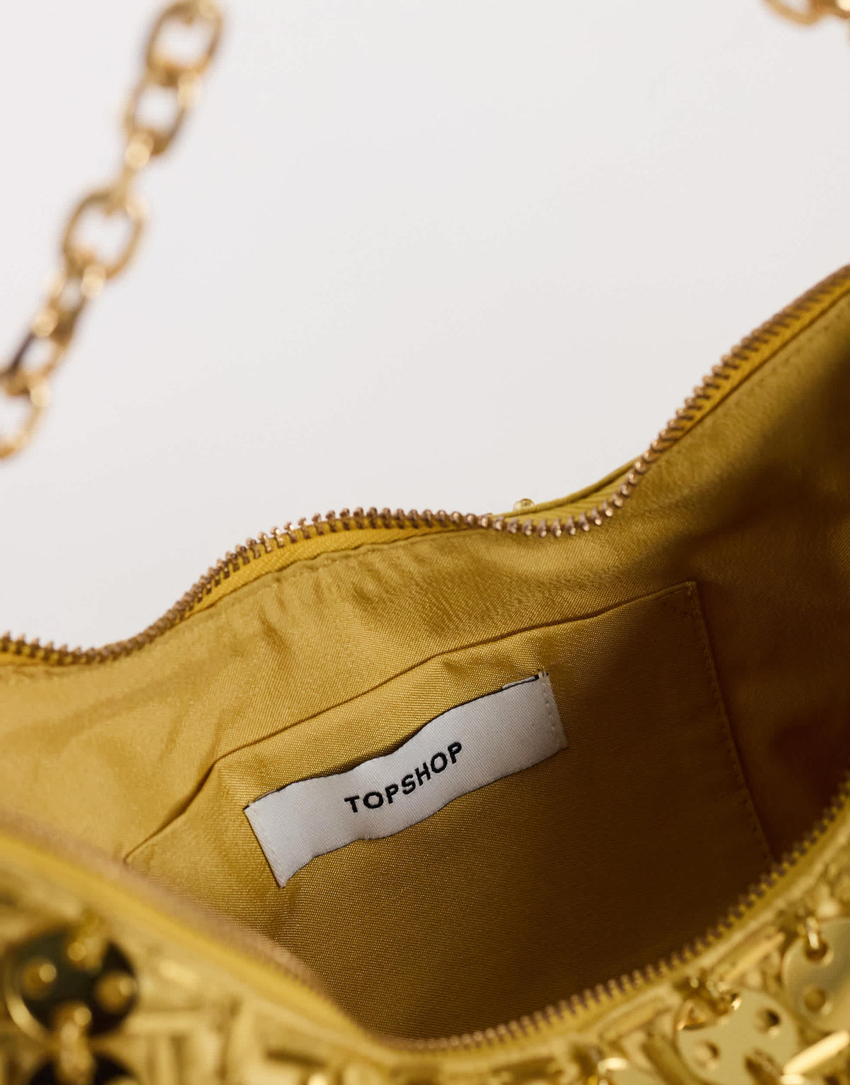 Topshop Stellan sequin medium scoop shoulder bag in gold