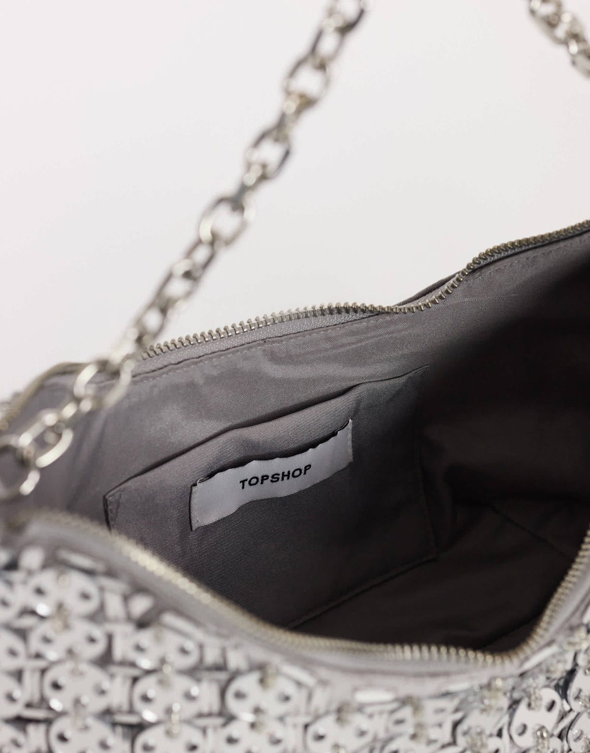 Topshop Stellan sequin medium scoop shoulder bag in silver