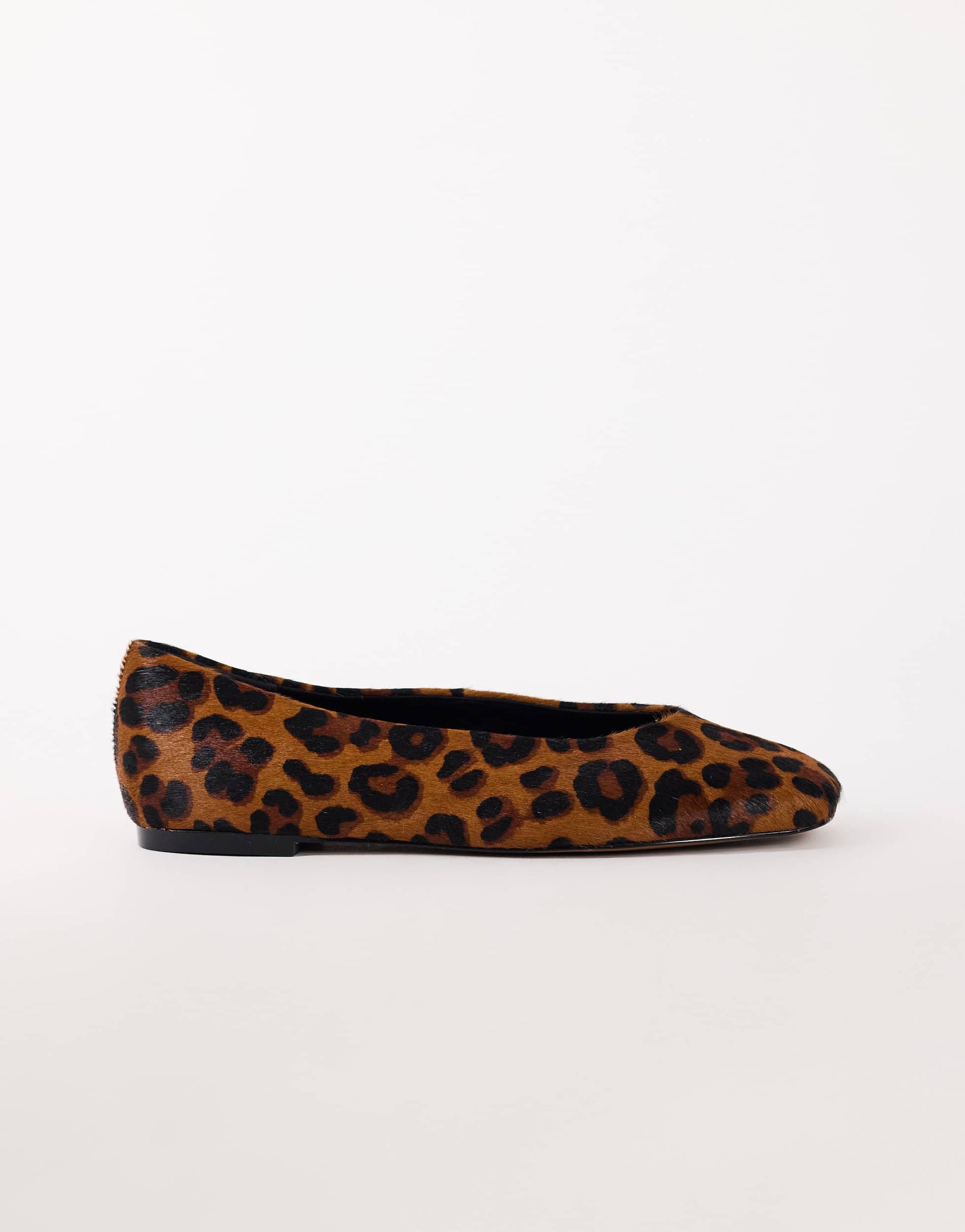 Topshop Duke chiselled ballet flat in leopard hair on real leather