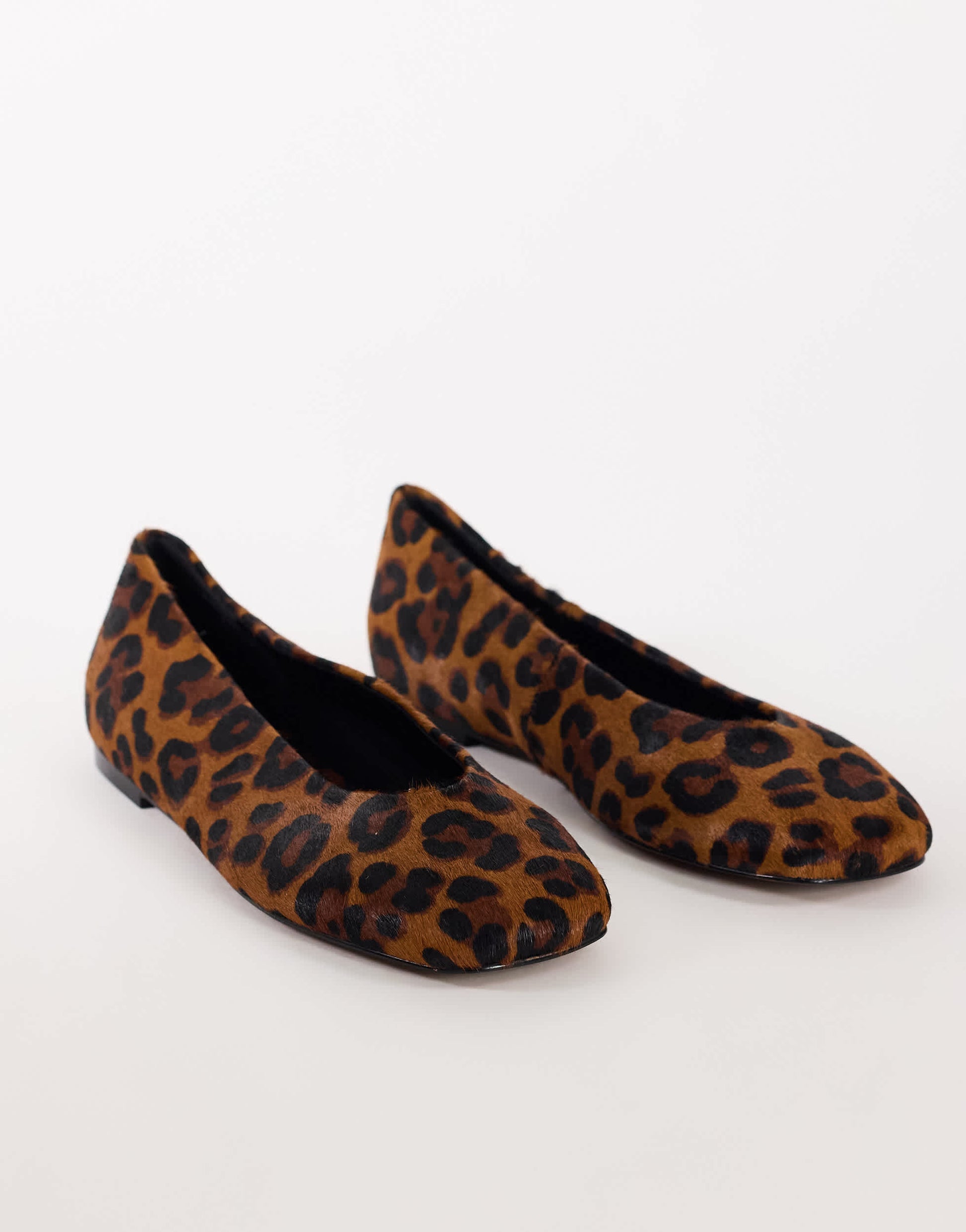 Topshop Duke chiselled ballet flat in leopard hair on real leather