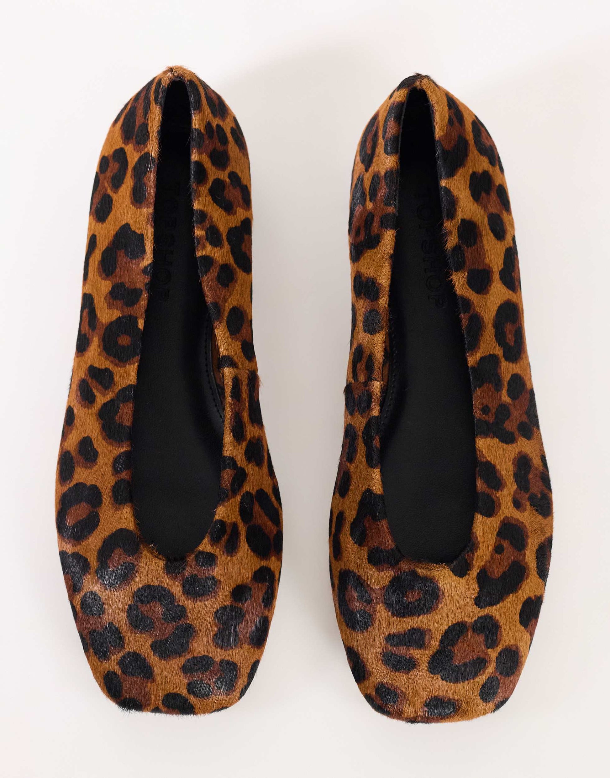 Topshop Duke chiselled ballet flat in leopard hair on real leather