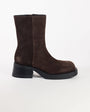 Topshop Lillian real suede chunky ankle boot in chocolate