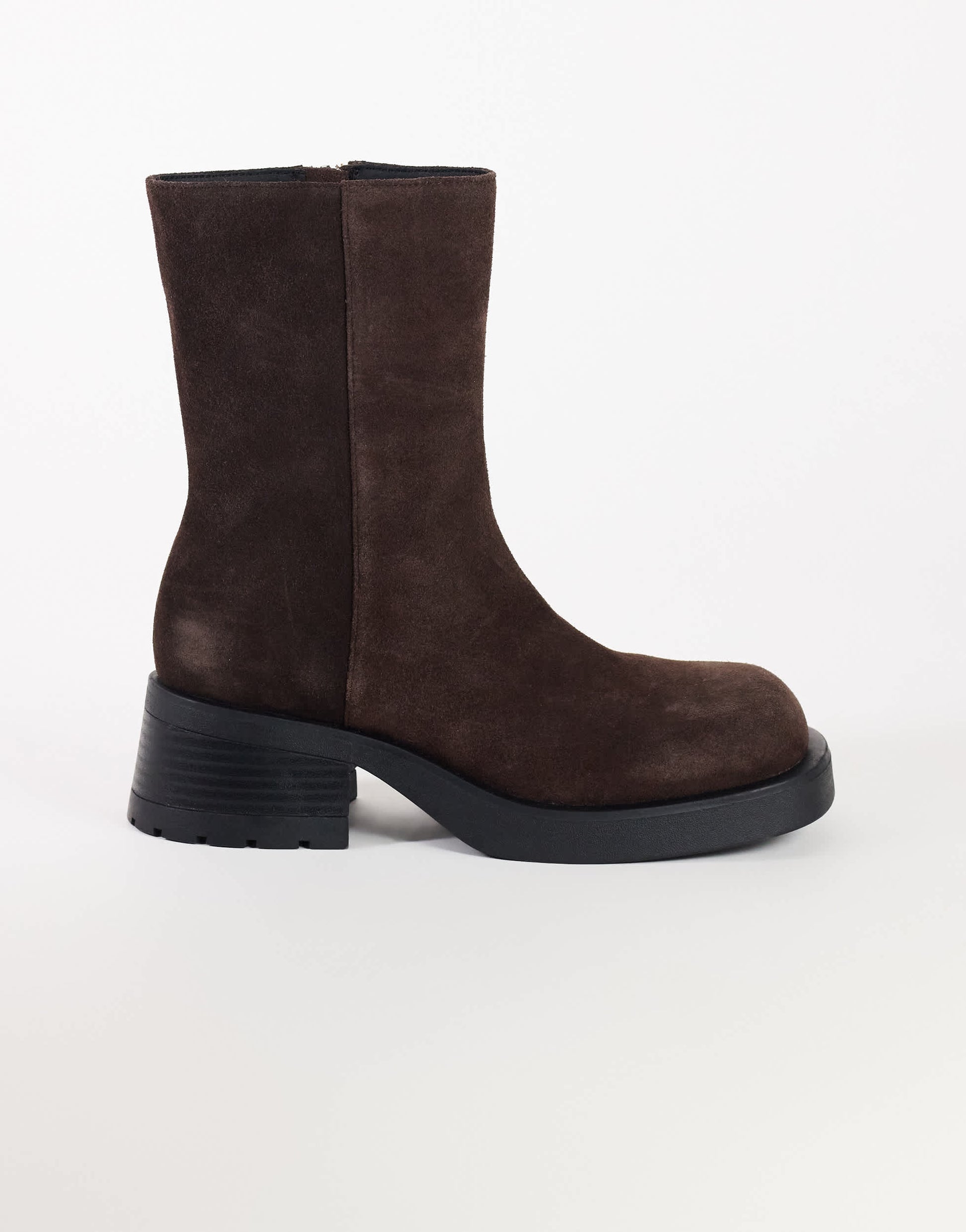 Topshop Lillian real suede chunky ankle boot in chocolate