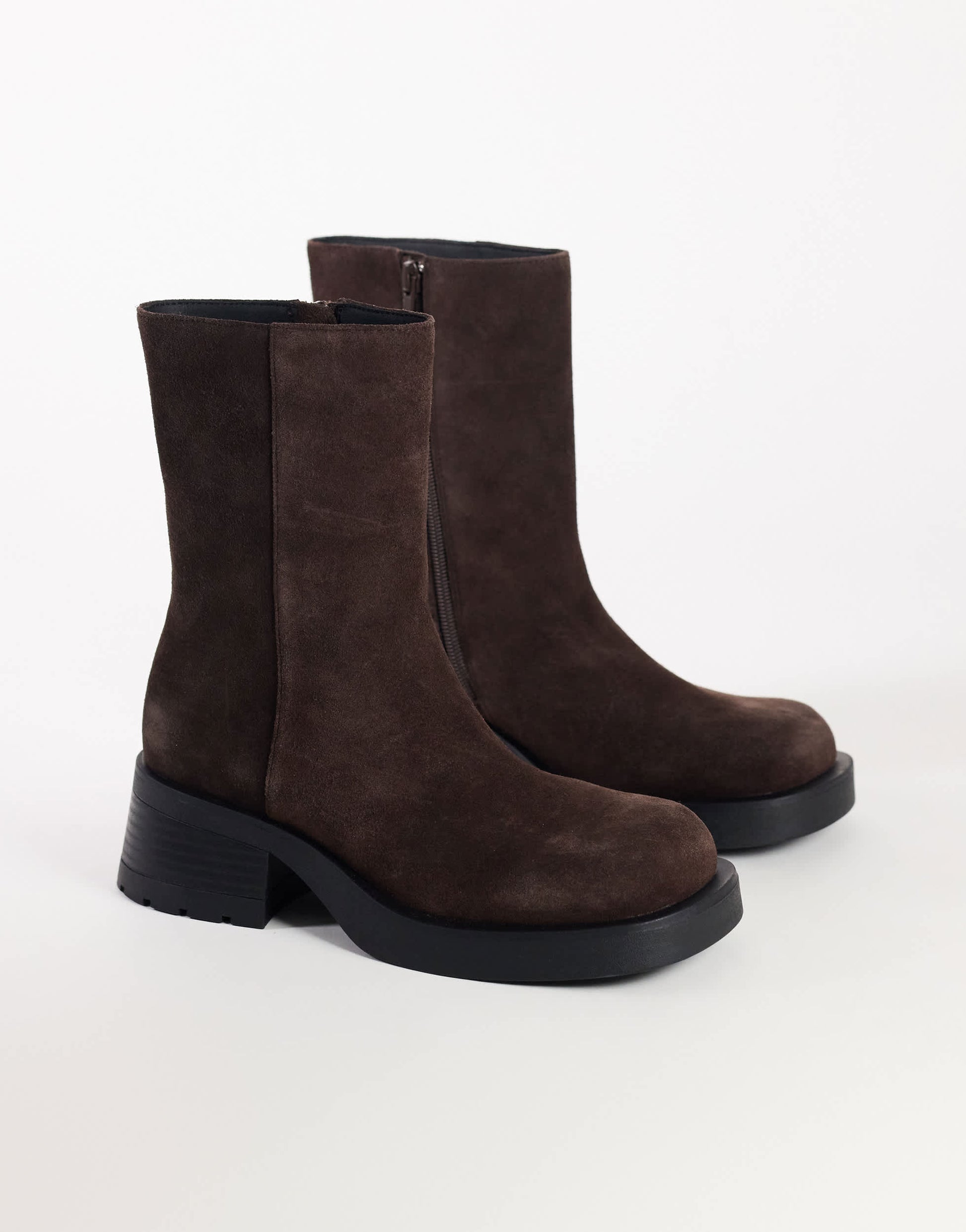Topshop Lillian real suede chunky ankle boot in chocolate