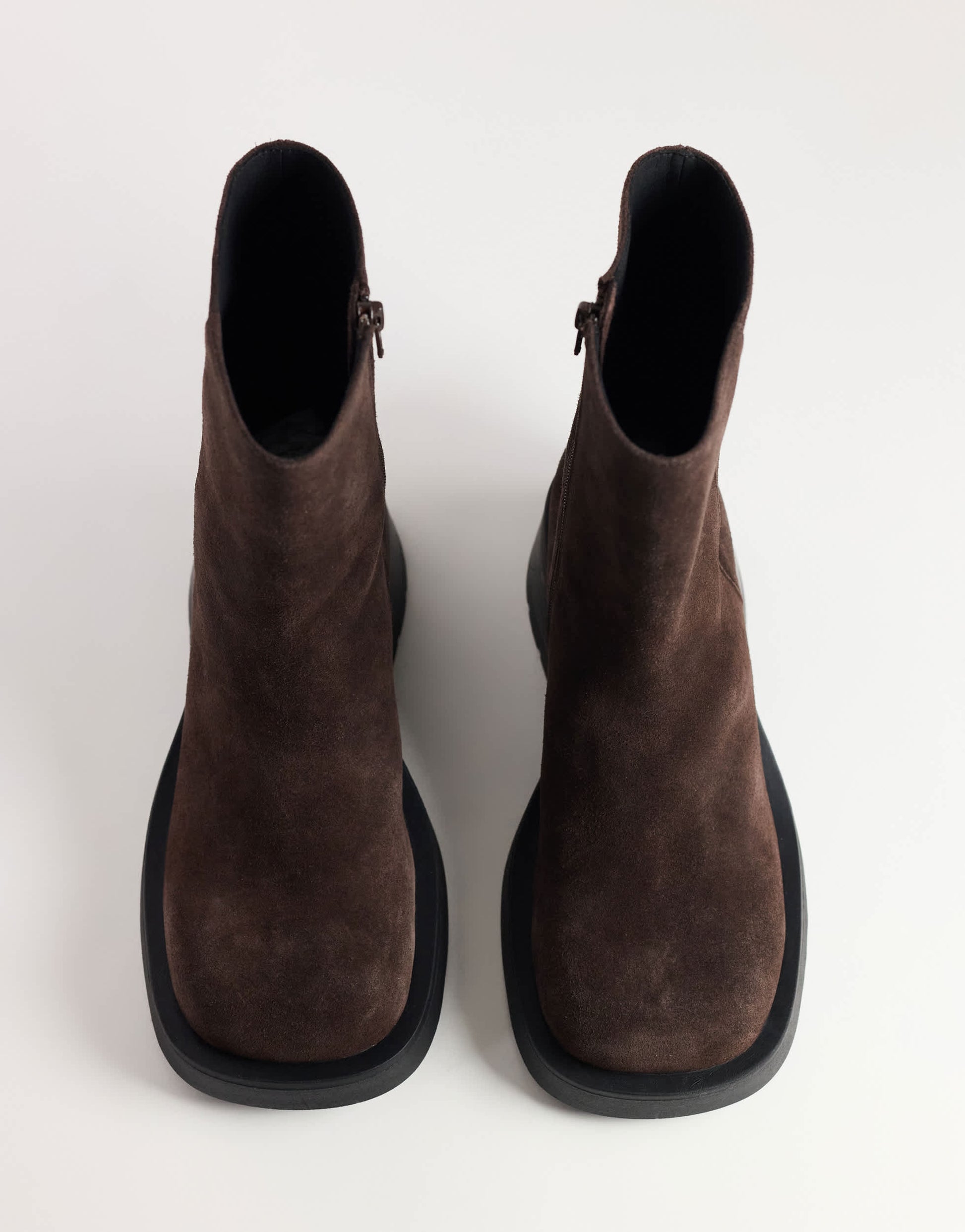 Topshop Lillian real suede chunky ankle boot in chocolate
