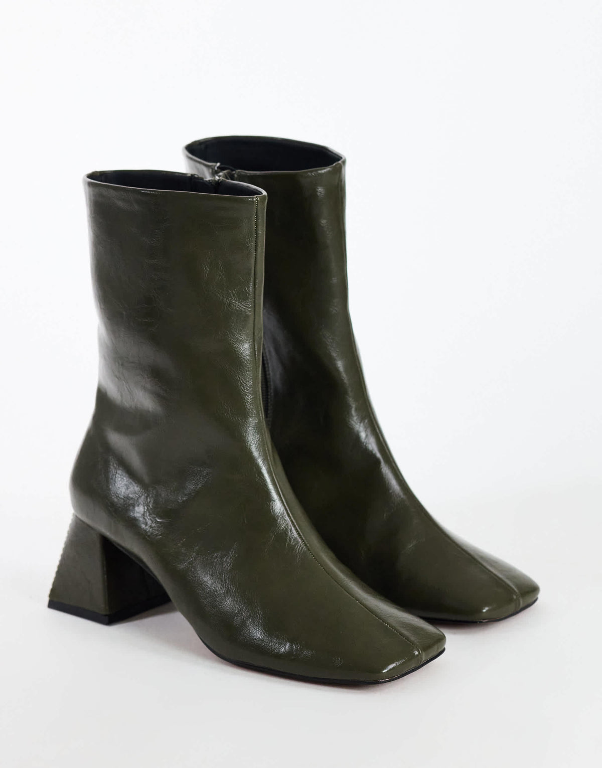 Topshop Kenton block heel ankle boot in khaki