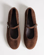 Topshop Billy real suede ballet flat with buckle in chocolate