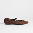 Topshop Billy real suede ballet flat with buckle in chocolate