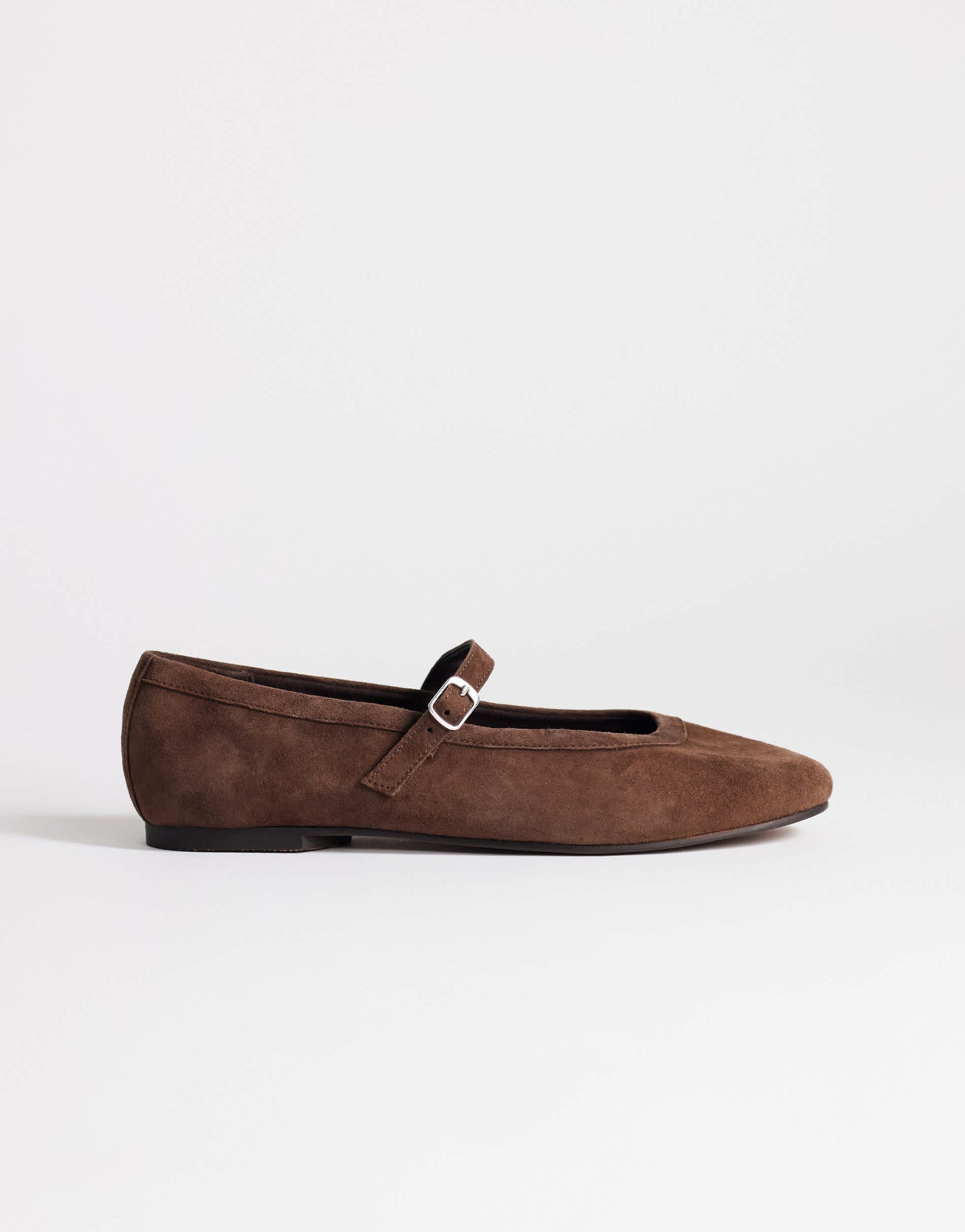 Topshop Billy real suede ballet flat with buckle in chocolate