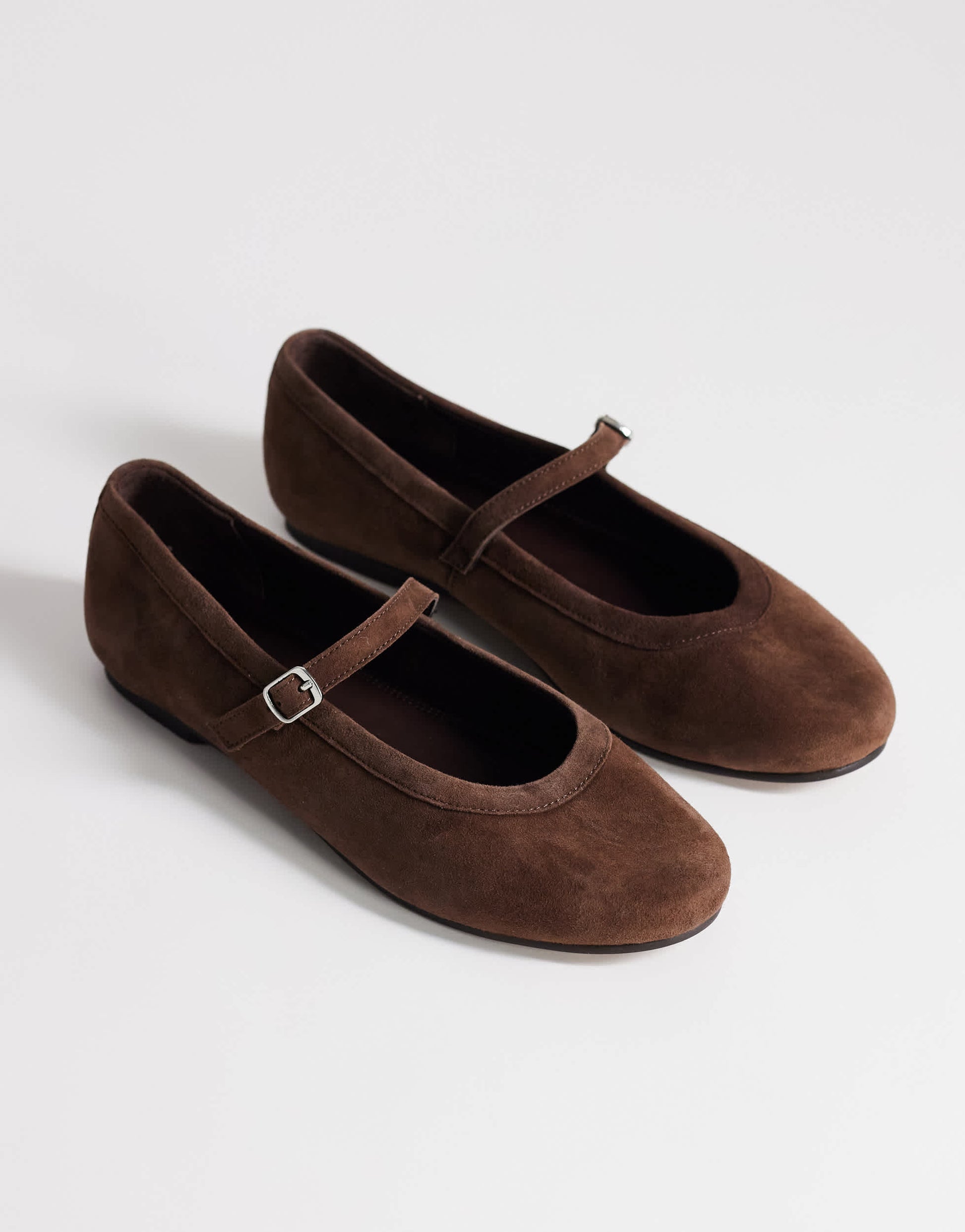 Topshop Billy real suede ballet flat with buckle in chocolate
