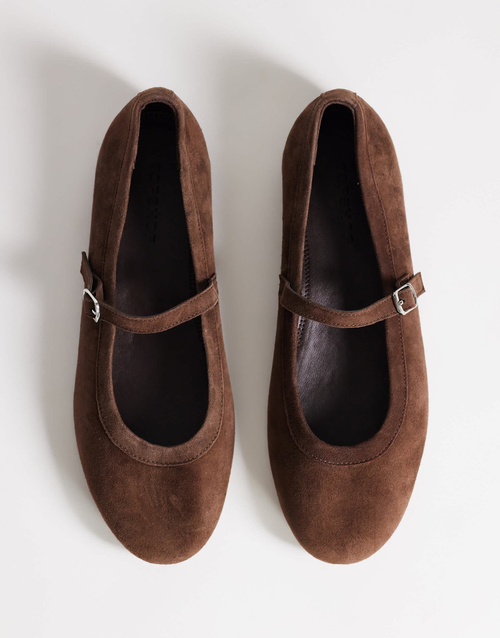 Topshop Billy real suede ballet flat with buckle in chocolate