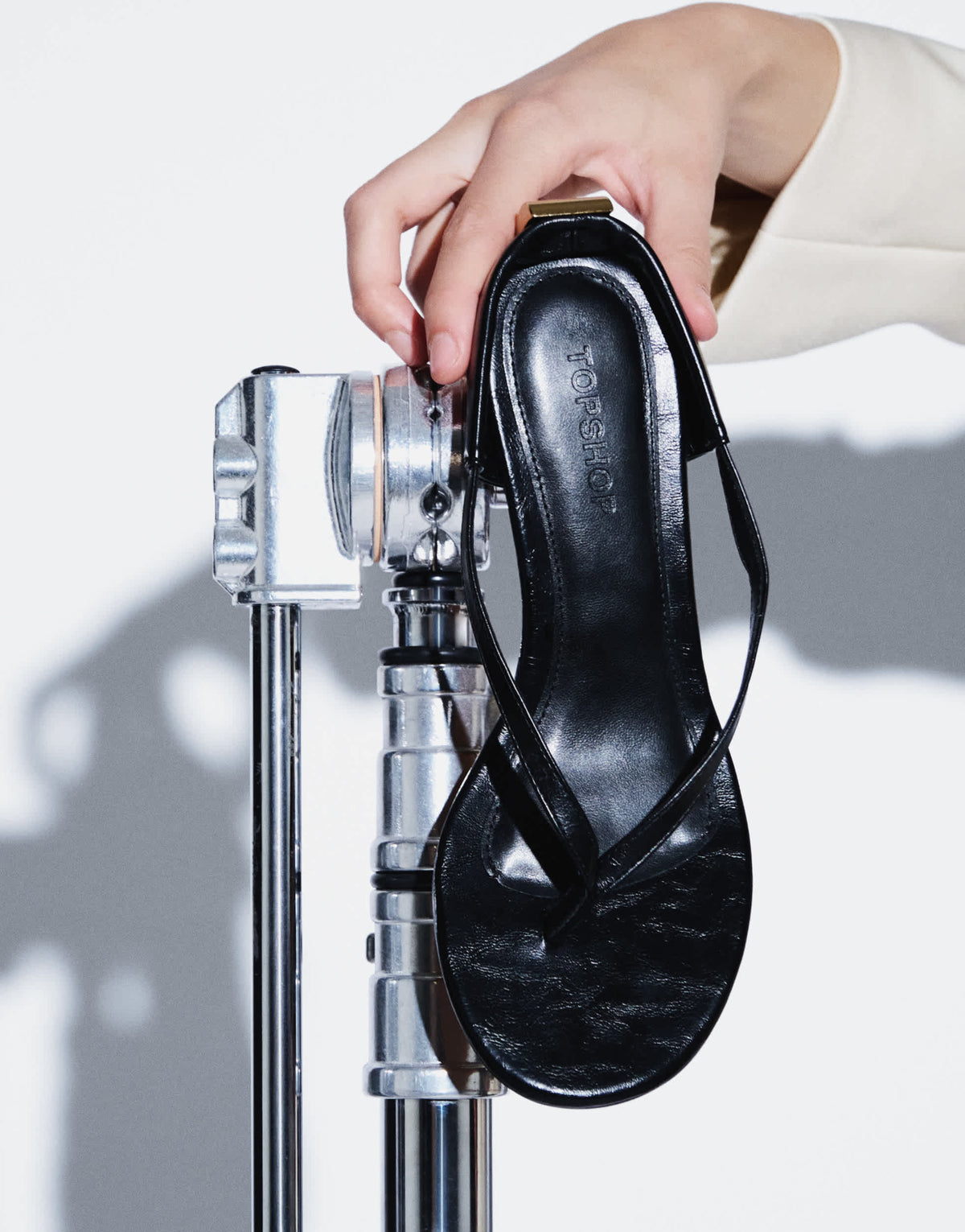 Topshop Nix toe thong mid heel sandal with hardware in black