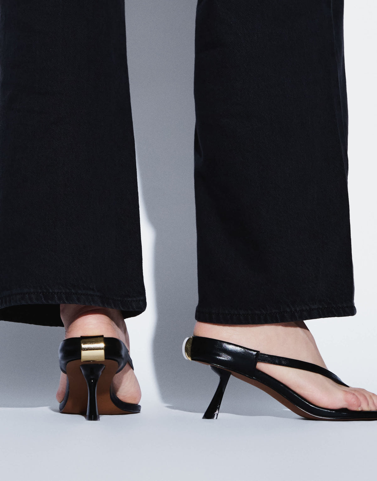 Topshop Nix toe thong mid heel sandal with hardware in black