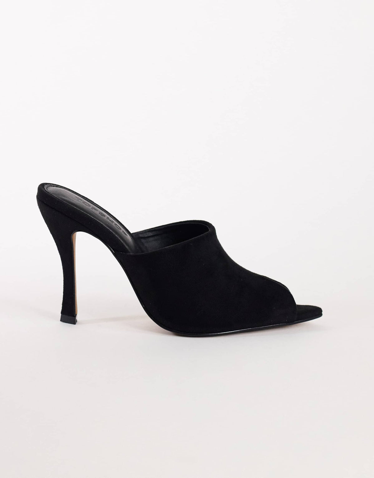 Topshop Winona high vamp peep toe heeled sandal in black suede