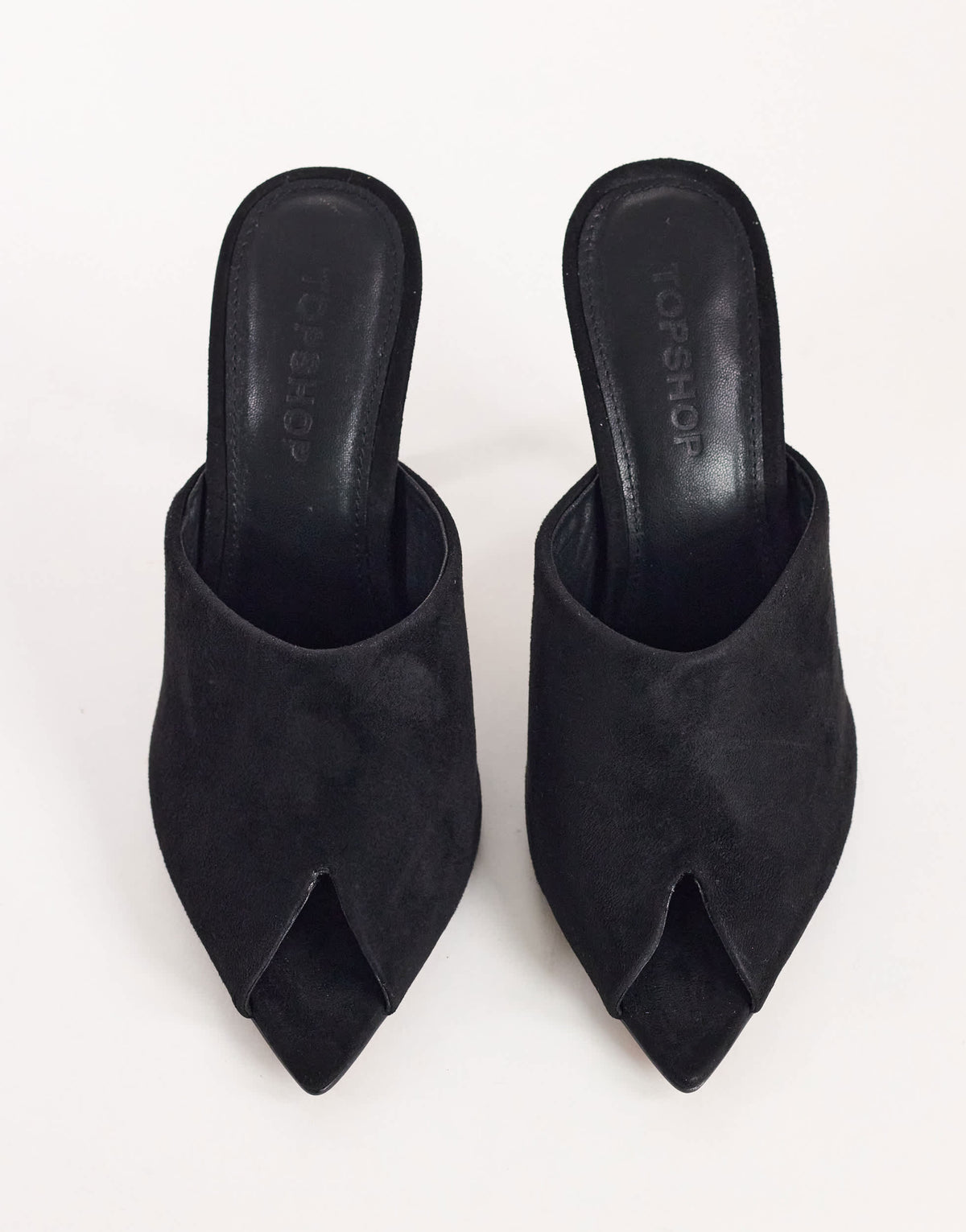 Topshop Winona high vamp peep toe heeled sandal in black suede