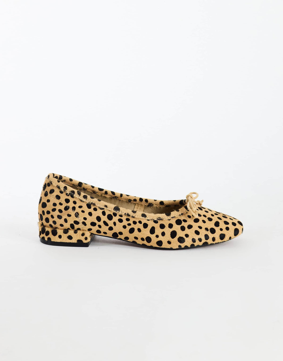 Topshop Dottie real leather block heel ballet shoe in caramel deer print hair on real leather