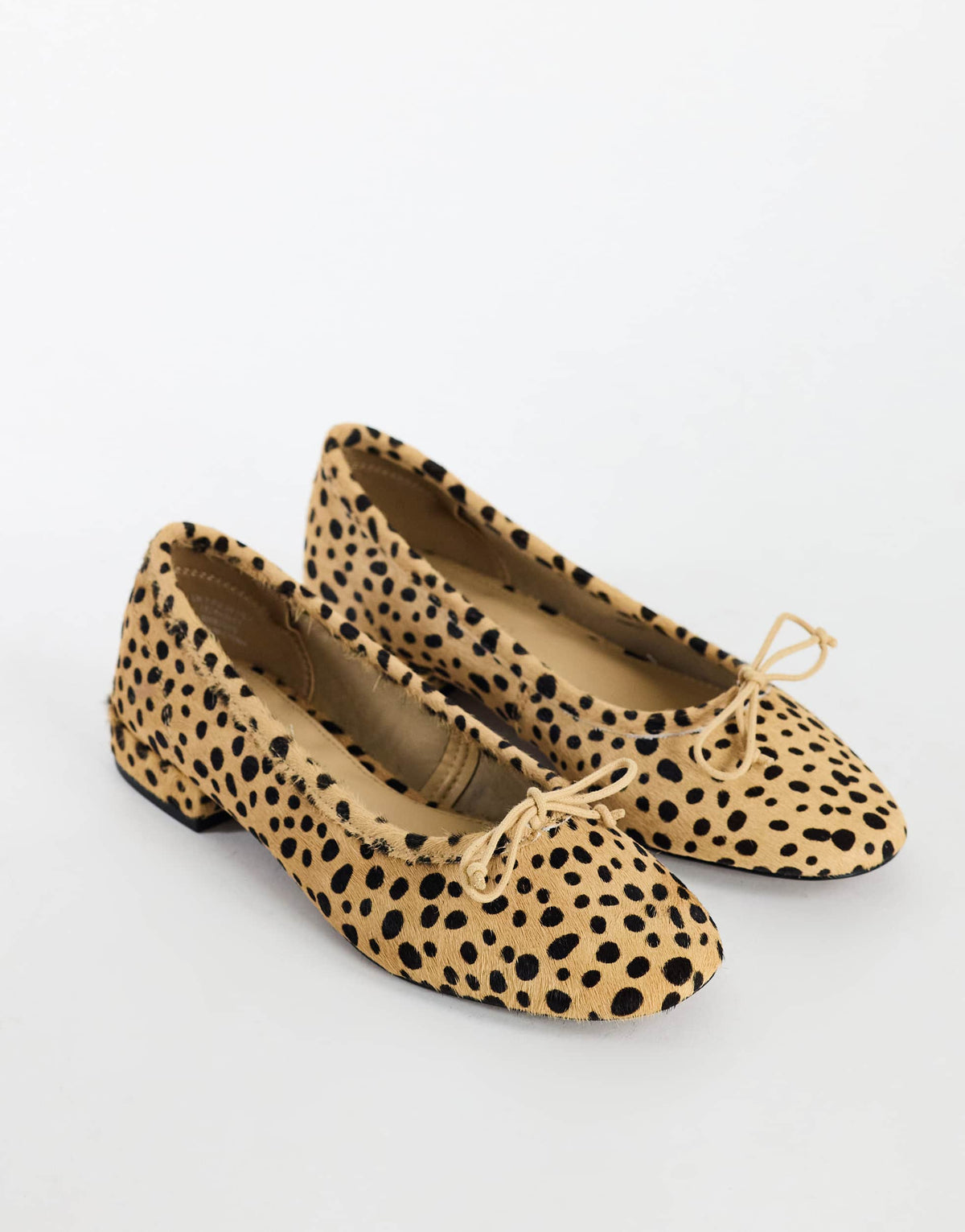 Topshop Dottie real leather block heel ballet shoe in caramel deer print hair on real leather