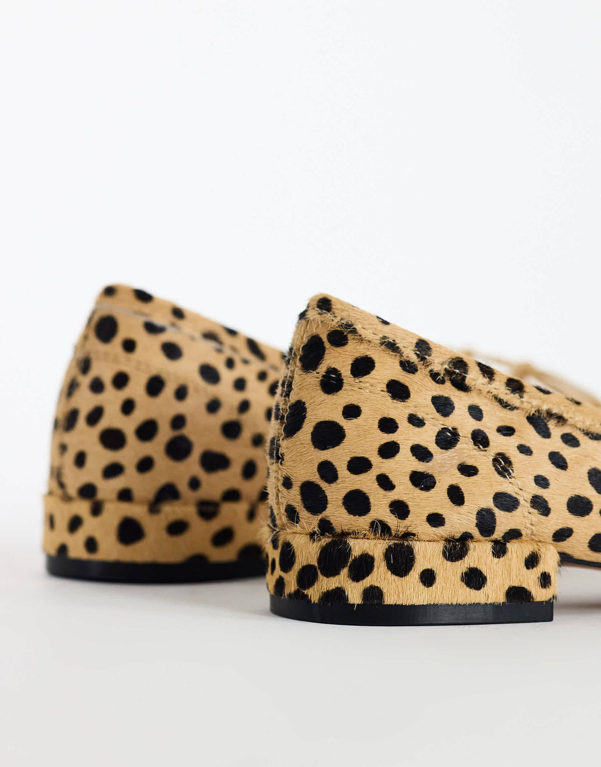 Topshop Dottie real leather block heel ballet shoe in caramel deer print hair on real leather