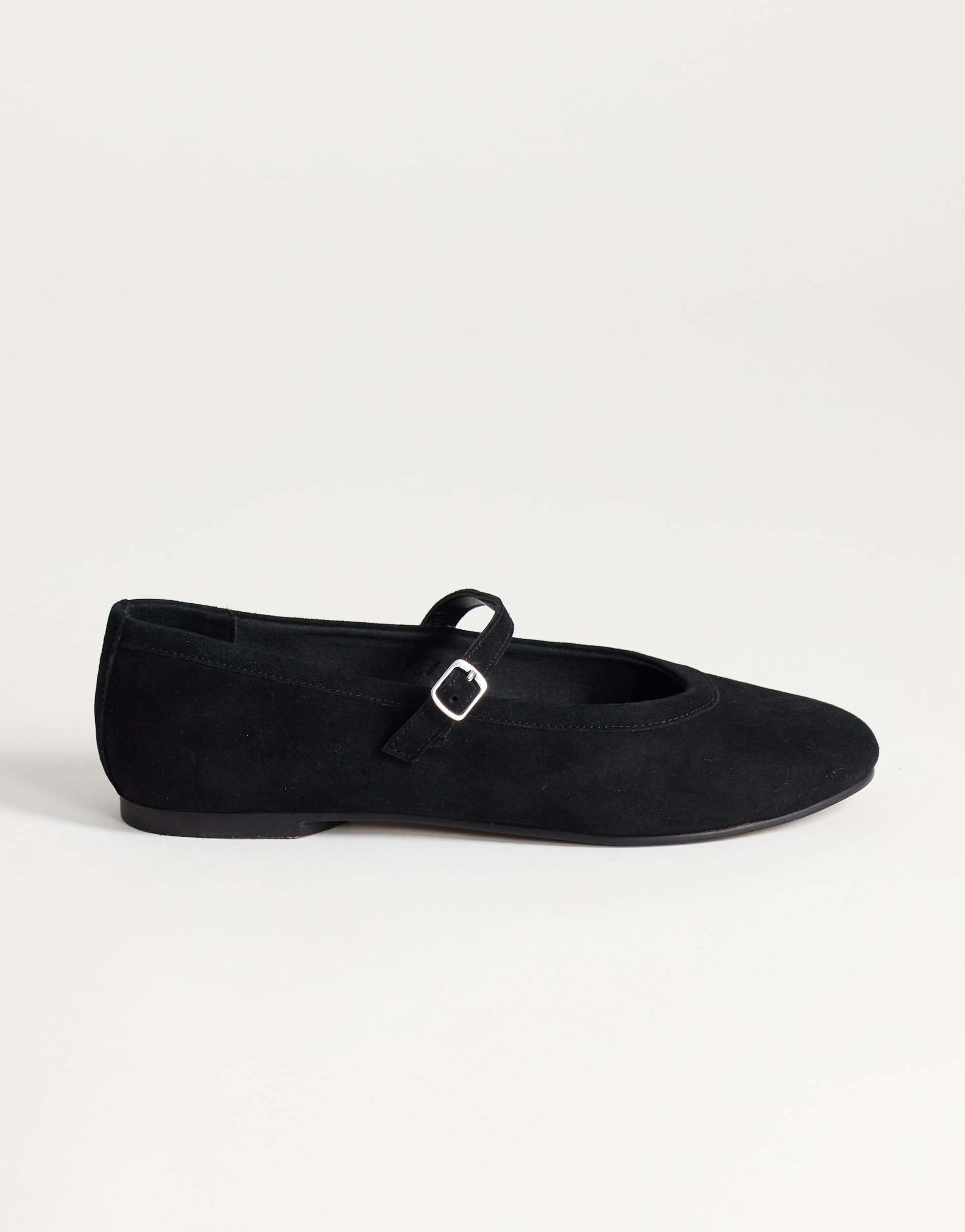 Topshop Billy real suede ballet flat with buckle in black